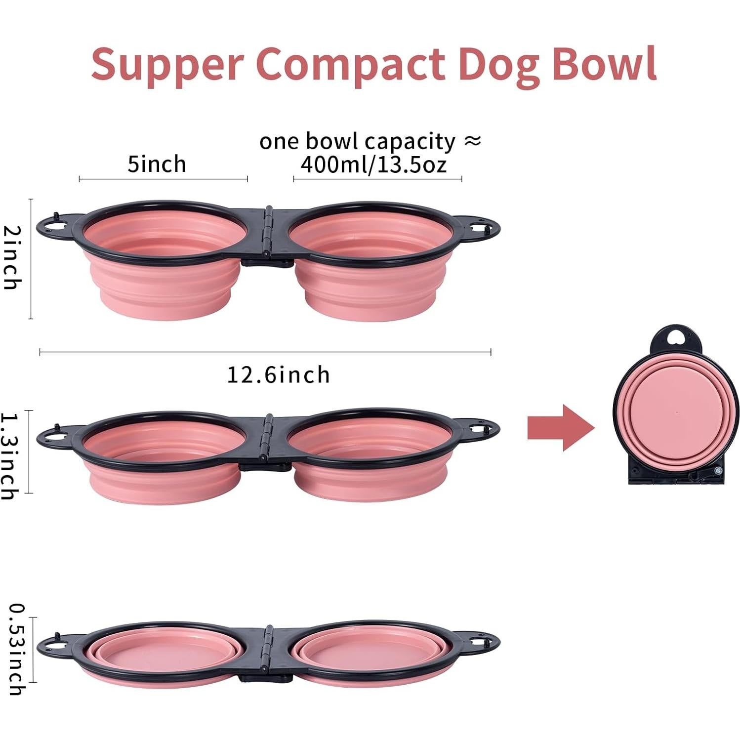 Cuencos Plegables para Perros SLSON Doble Rosa Claro 0.39L