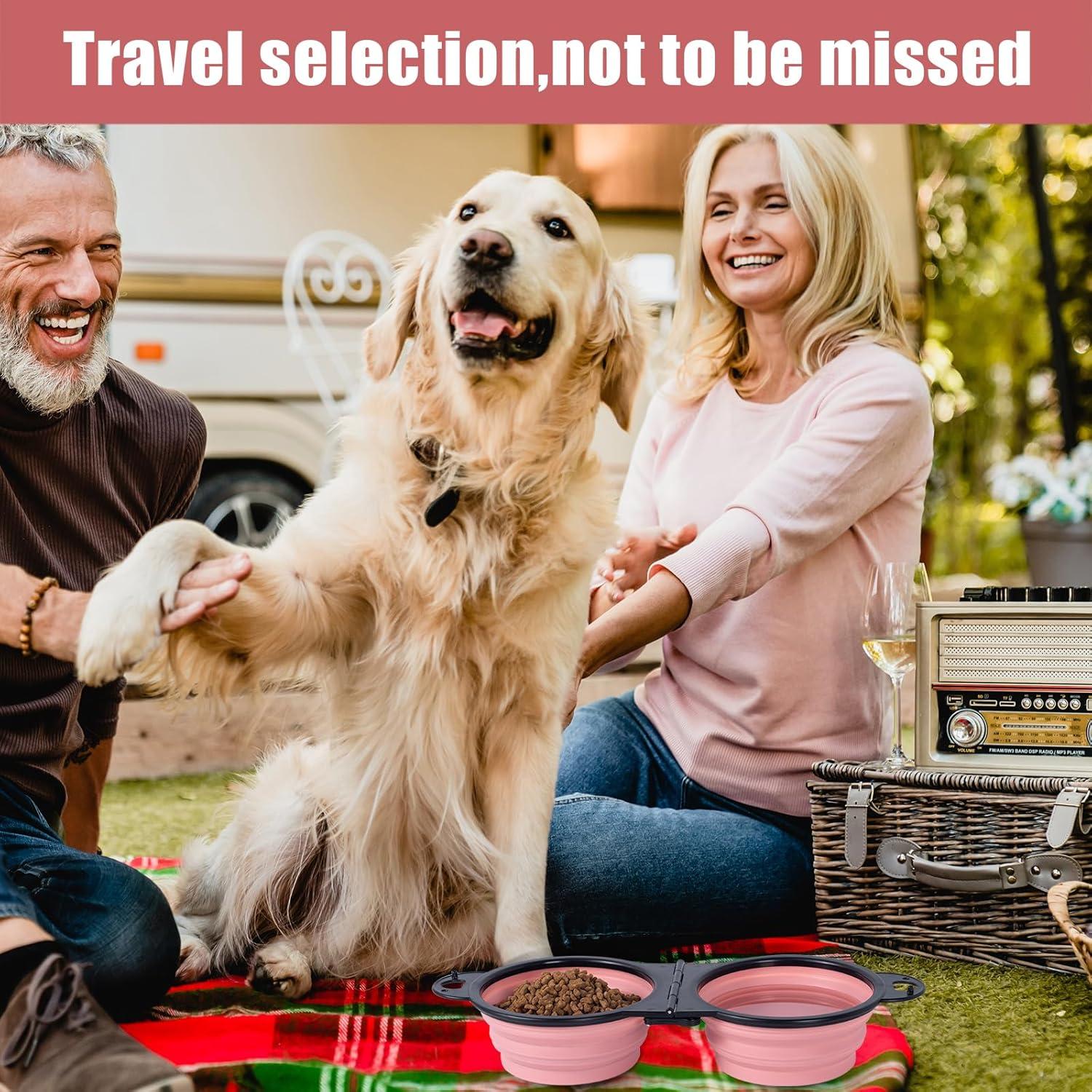 Cuencos Plegables para Perros SLSON Doble Rosa Claro 0.39L