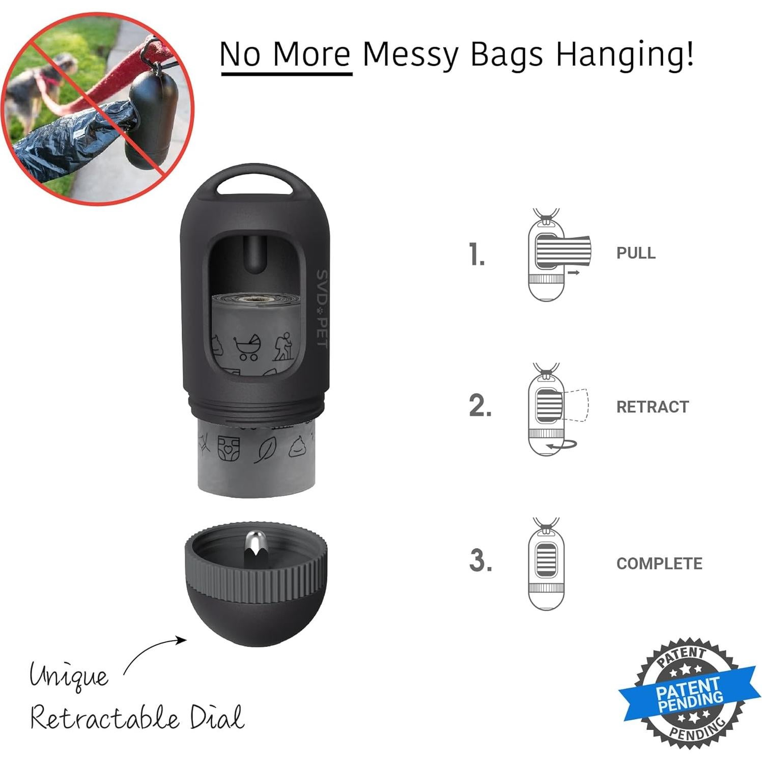 Dispensador de bolsas para excremento SVD.PET - Negro, 15 bolsas incluidas