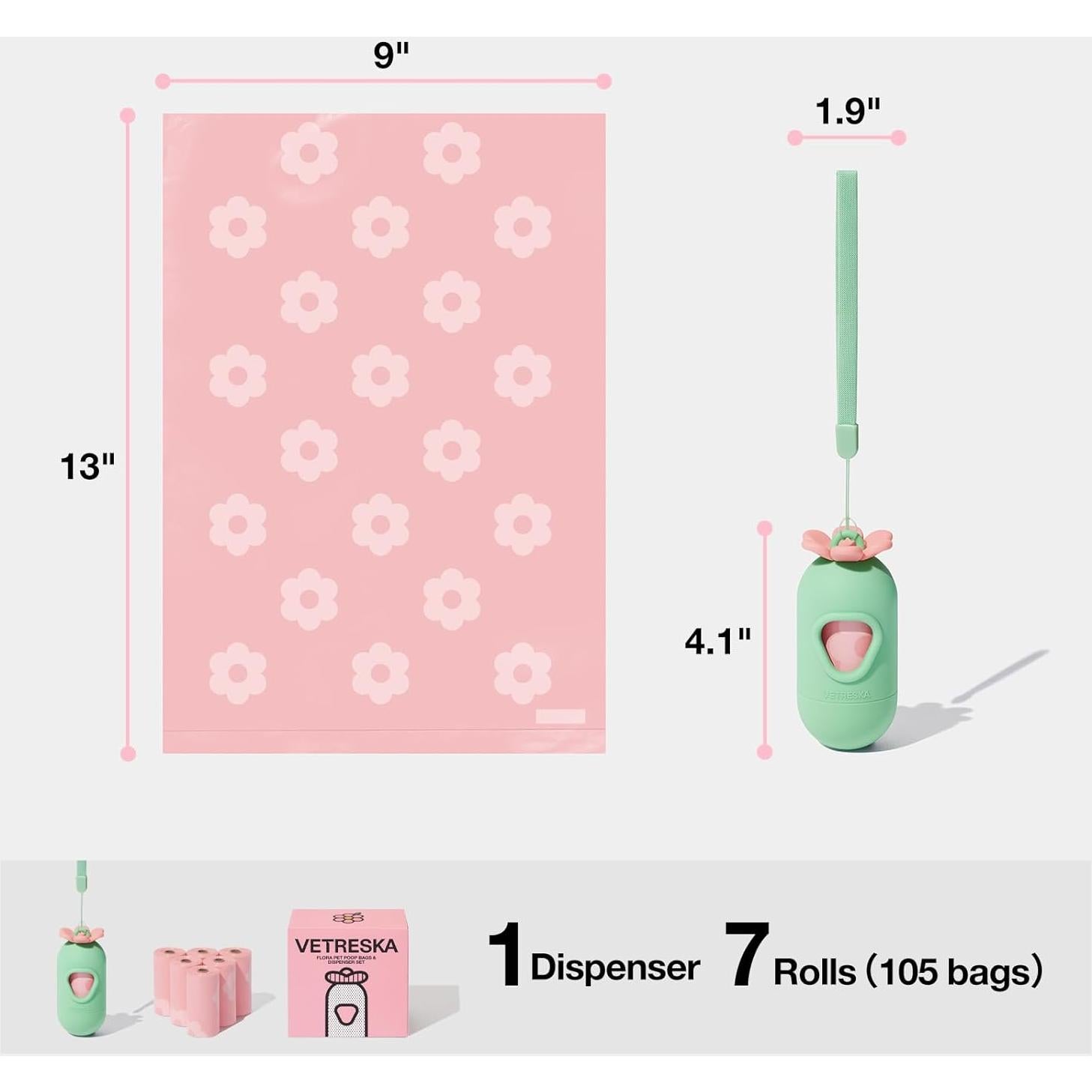 Bolsas de Poop VETRESKA con Dispensador Aroma Lavanda - 105 Bolsas