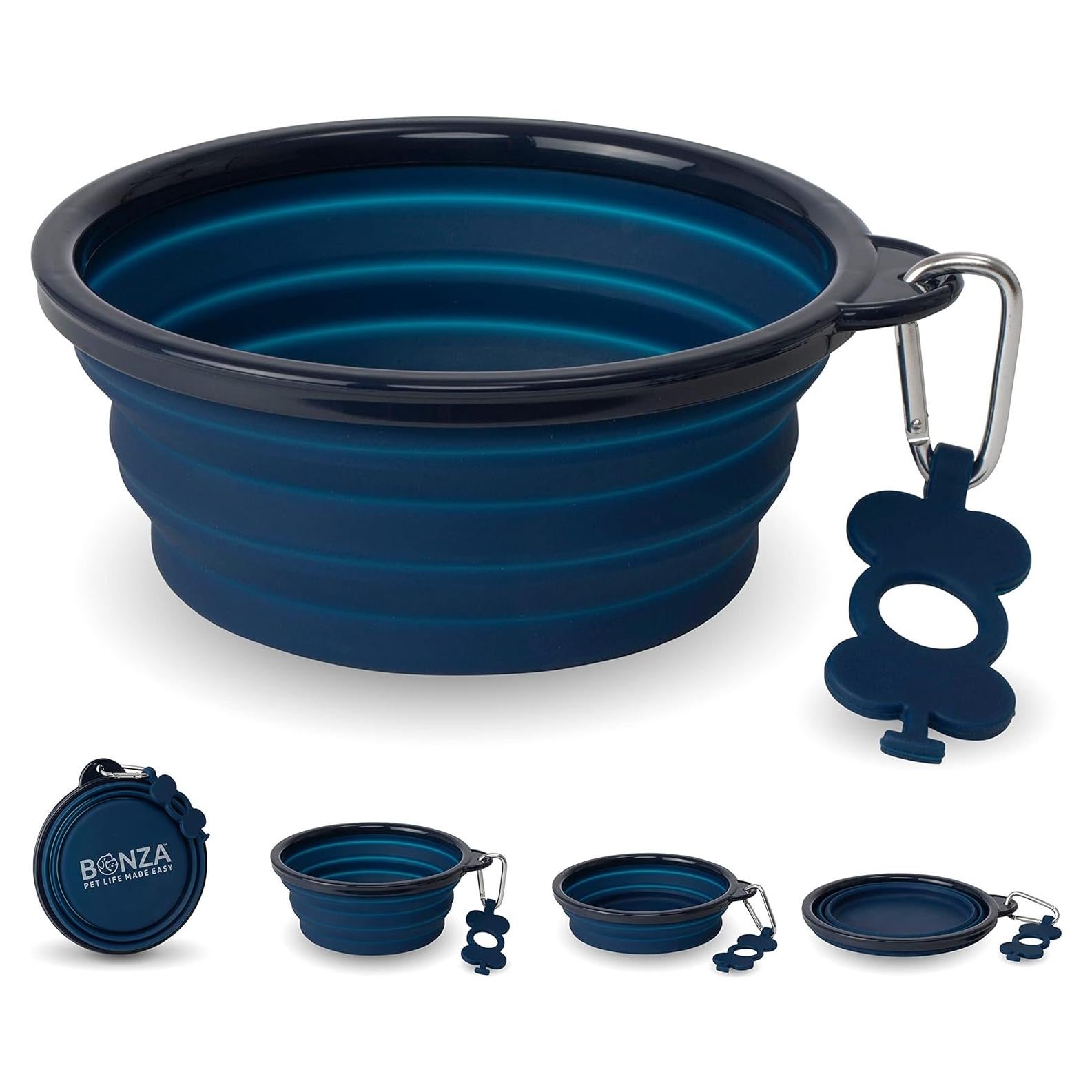 Tazón Colapsable Grande Bonza 1500 ML para Perros - Azul Marino