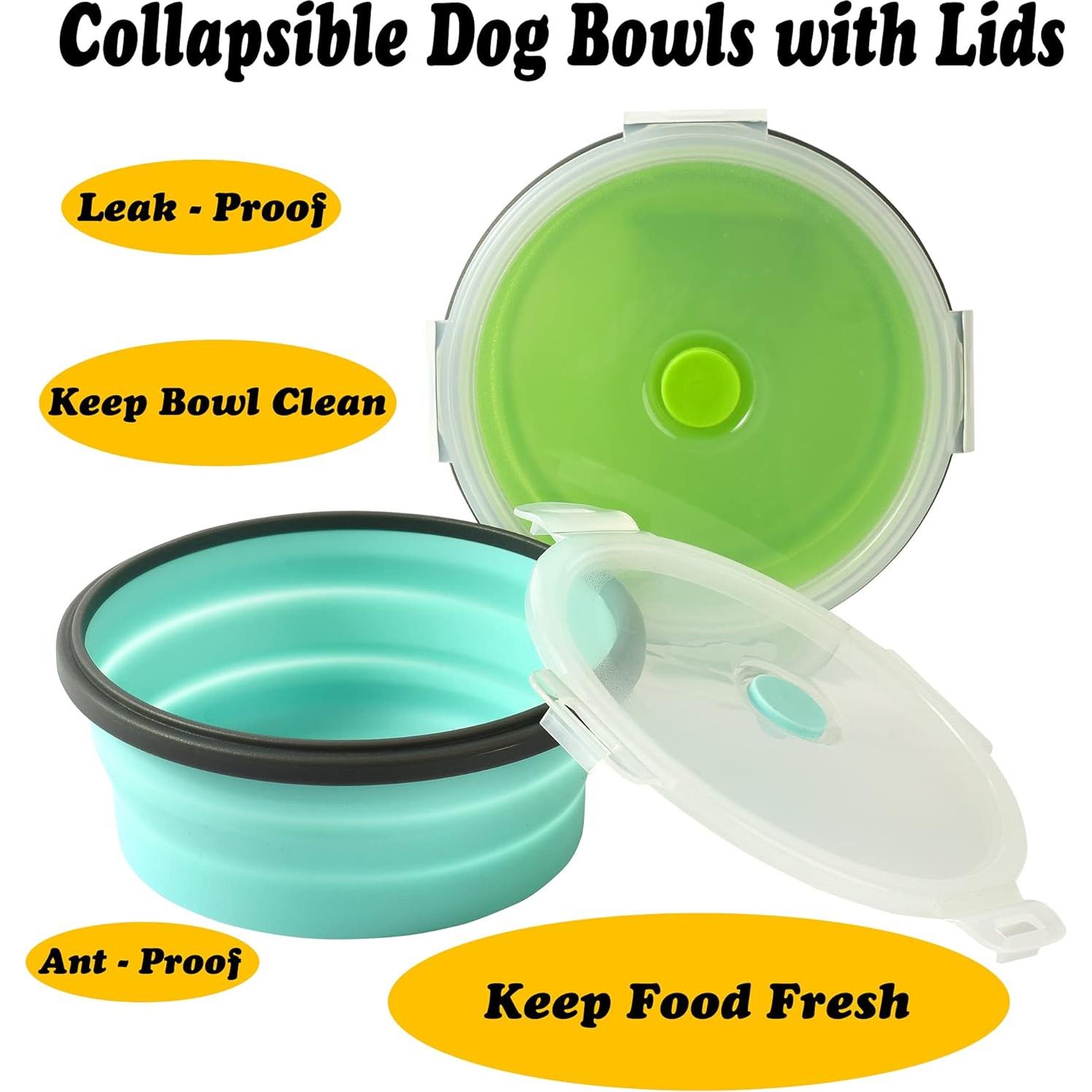 Cuencos Plegables para Perro Joyinjojo 350ml con Tapa - 2 Piezas