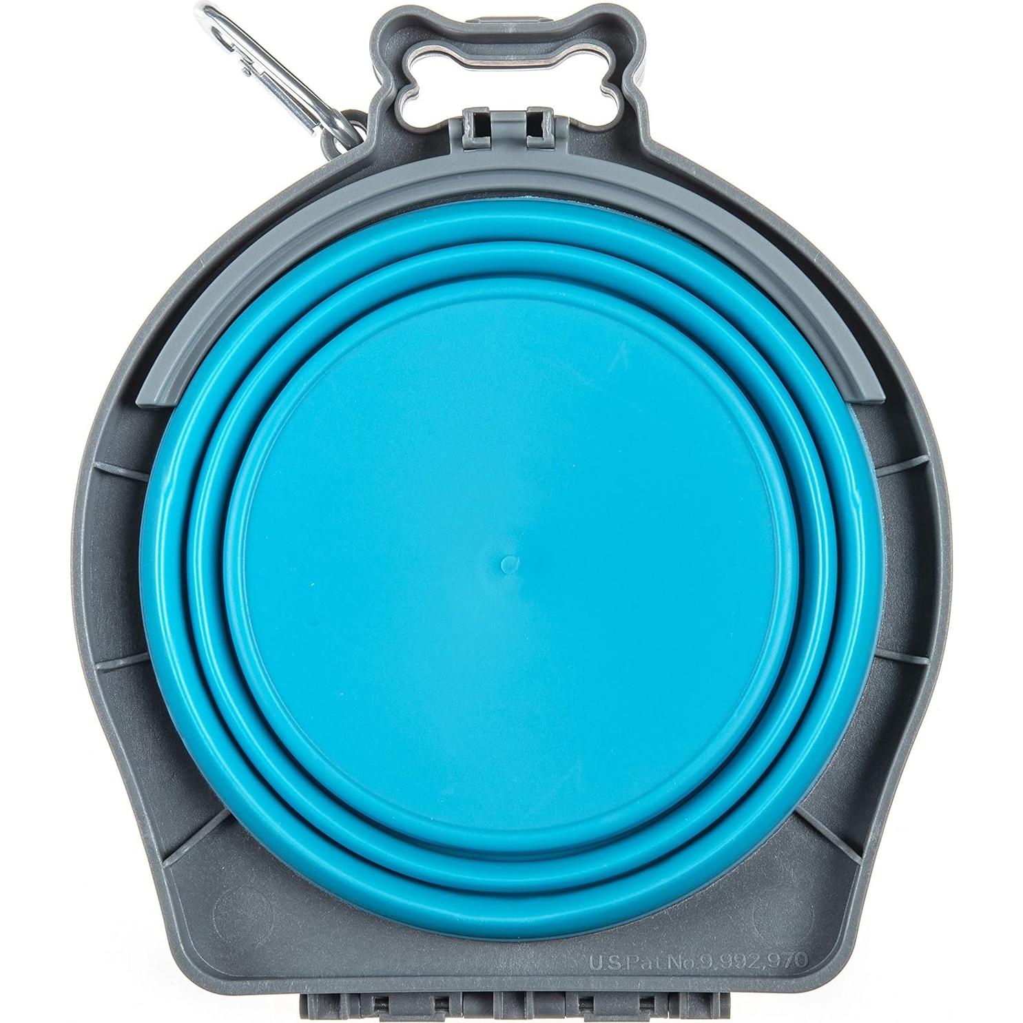 Cuenco Doble de Viaje para Perros Loving Pets Azul Mediano