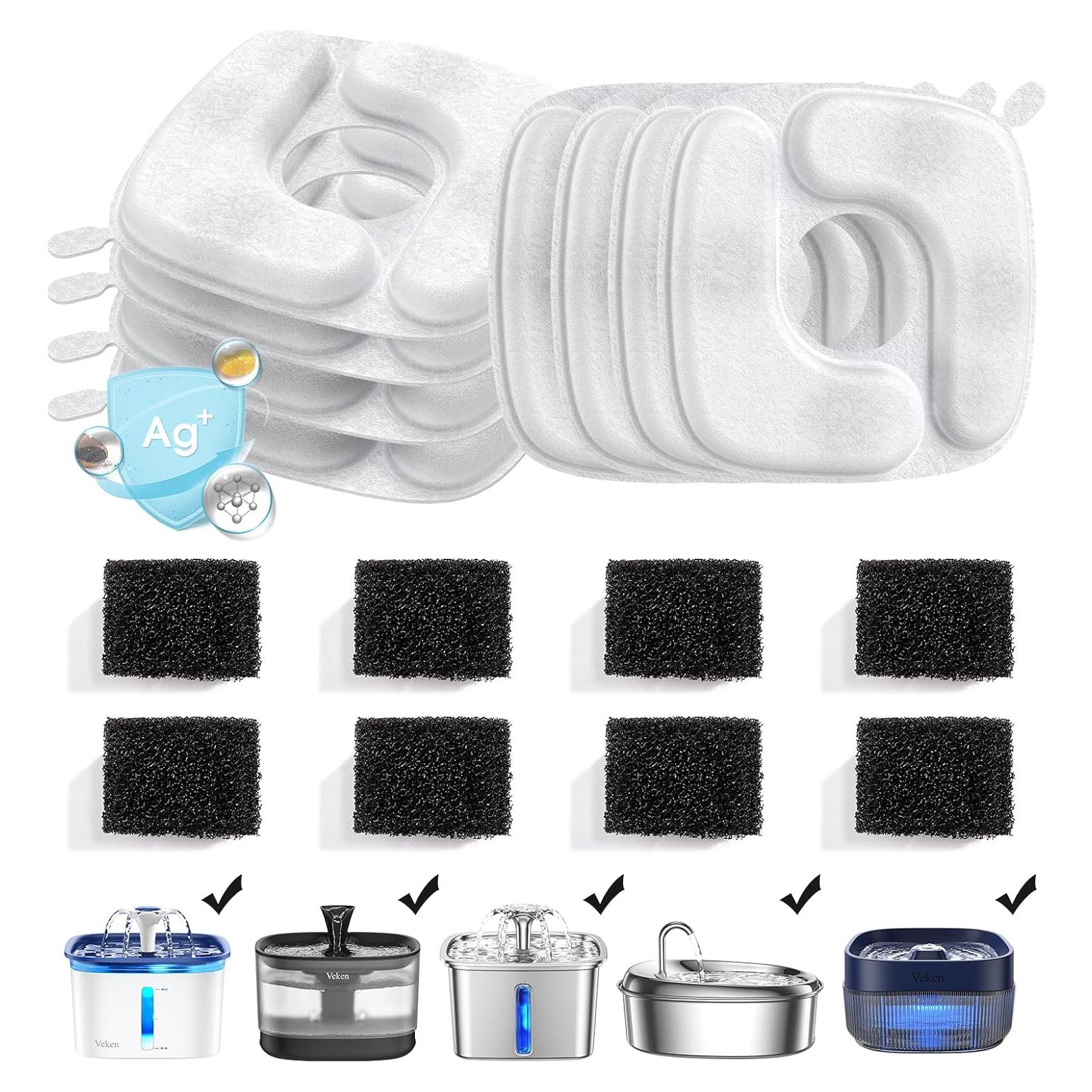 Filtros de Agua para Gatos Veken - 8 Filtros + 8 Esponjas