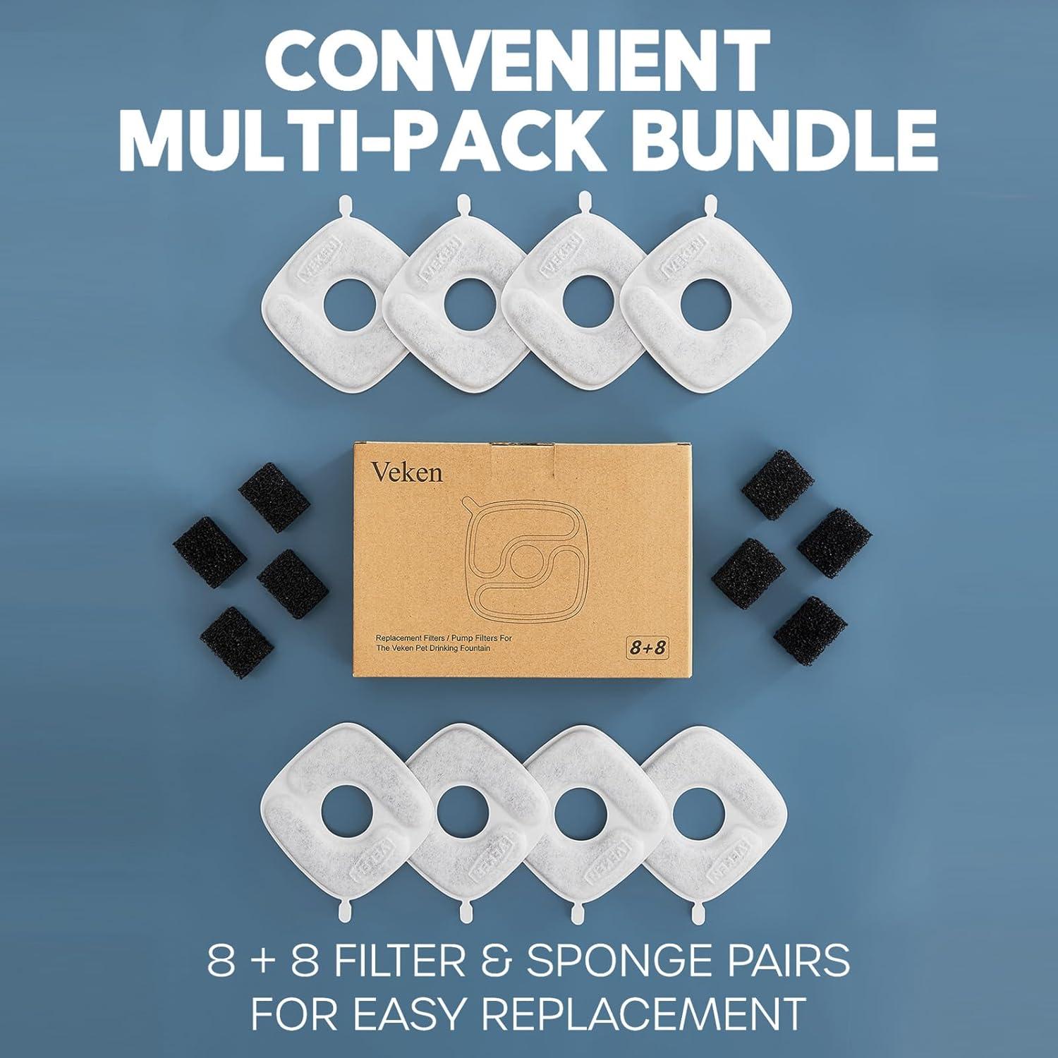 Filtros de Agua para Gatos Veken - 8 Filtros + 8 Esponjas