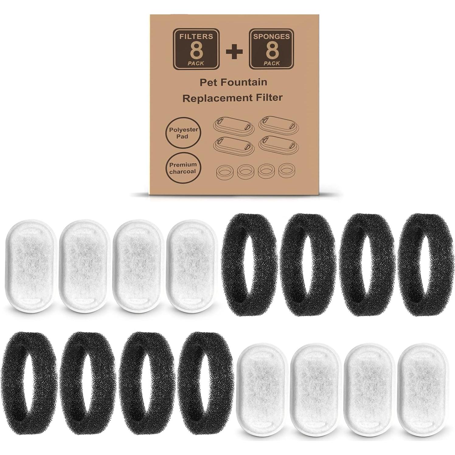 Filtros de agua para gatos Petilog - 8 filtros y 8 esponjas