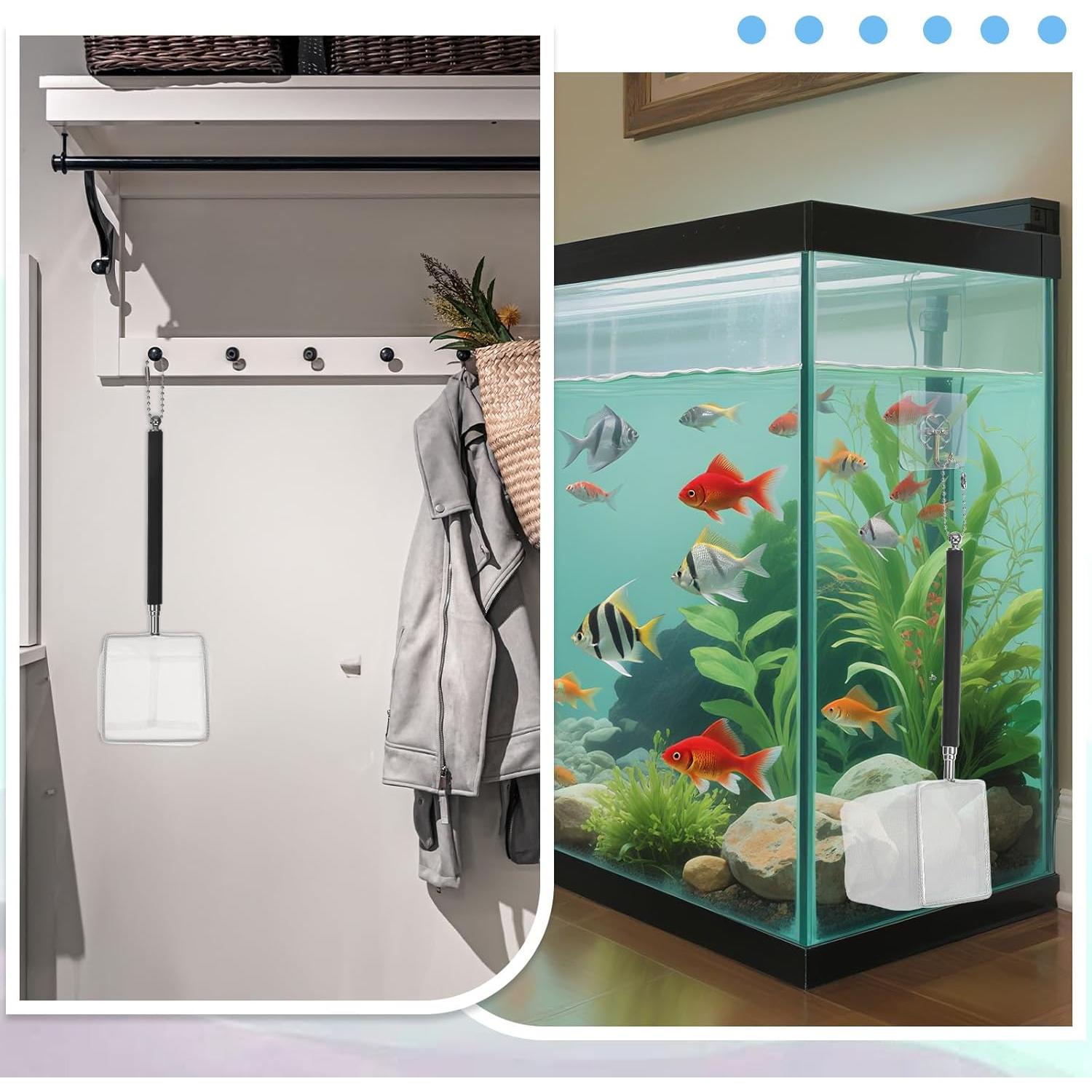 Red de Acuario Pequeña Cuadrada LIQWEI con Mango Extensible