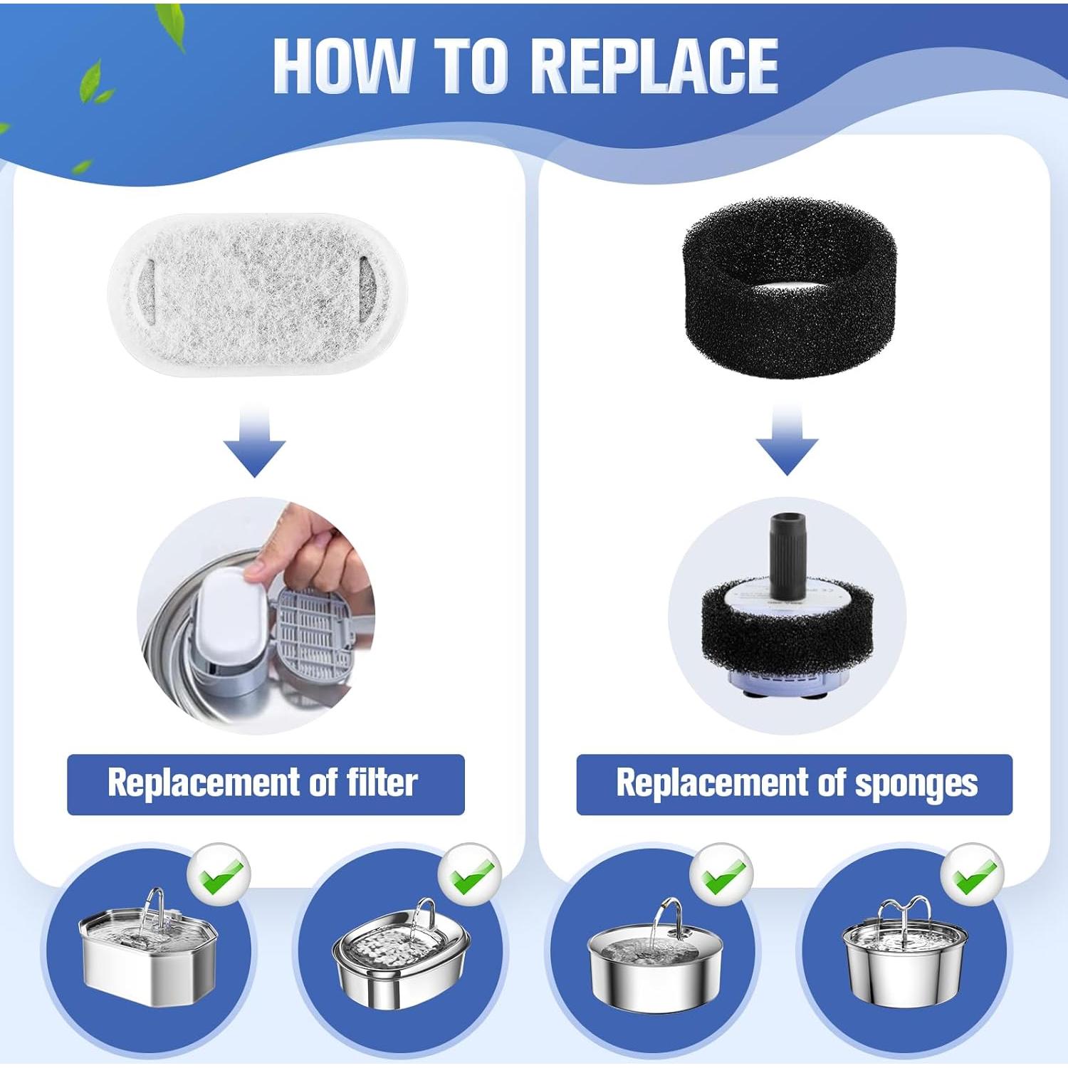 Filtros de Agua para Gatos Yizhet - 24 Reemplazos + 24 Esponjas