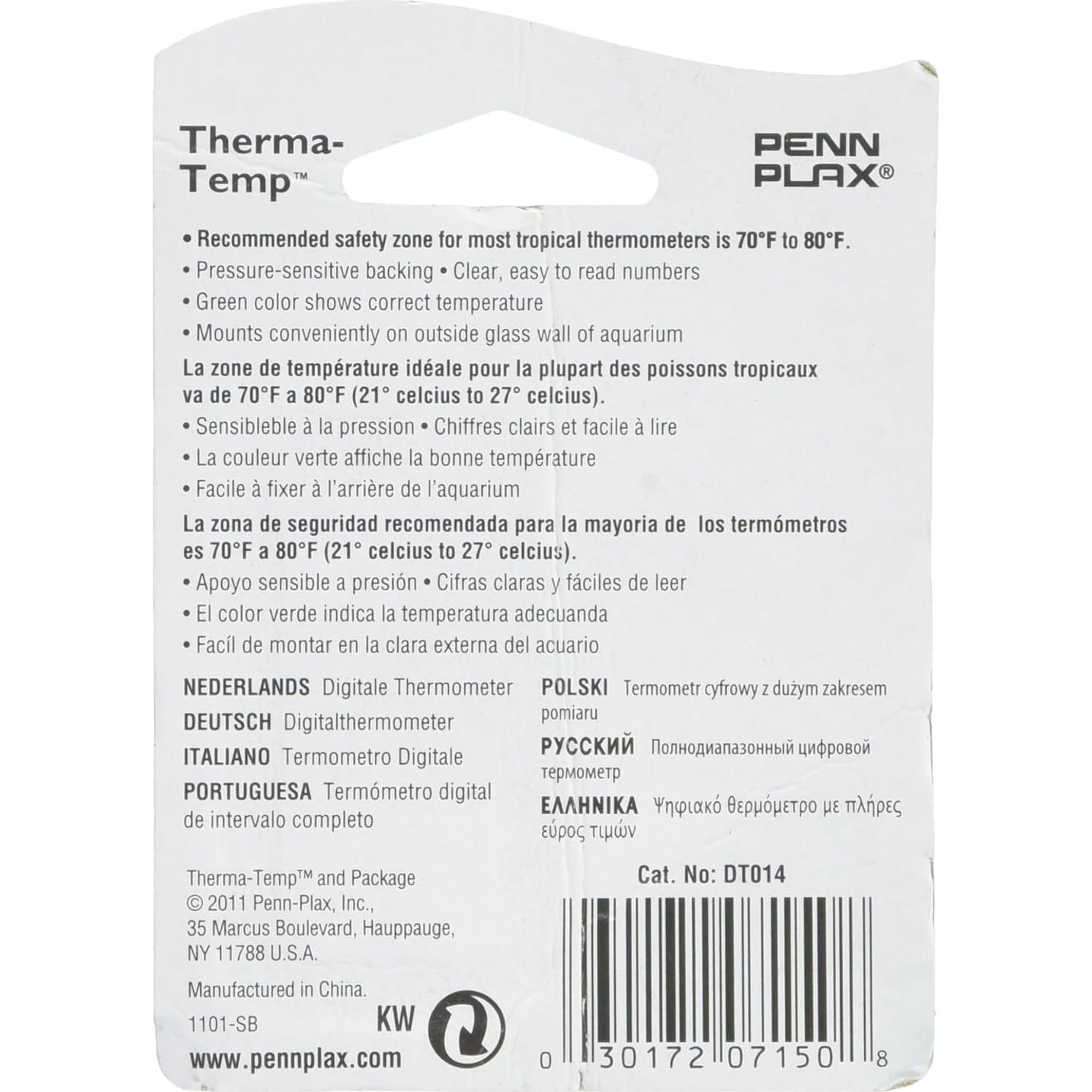 Penn-Plax Therma-Temp Temperature Sensitive Thermometer | Great for Checking The Water Temperature in Smaller Tanks | Small Strip, 2" (DT014)