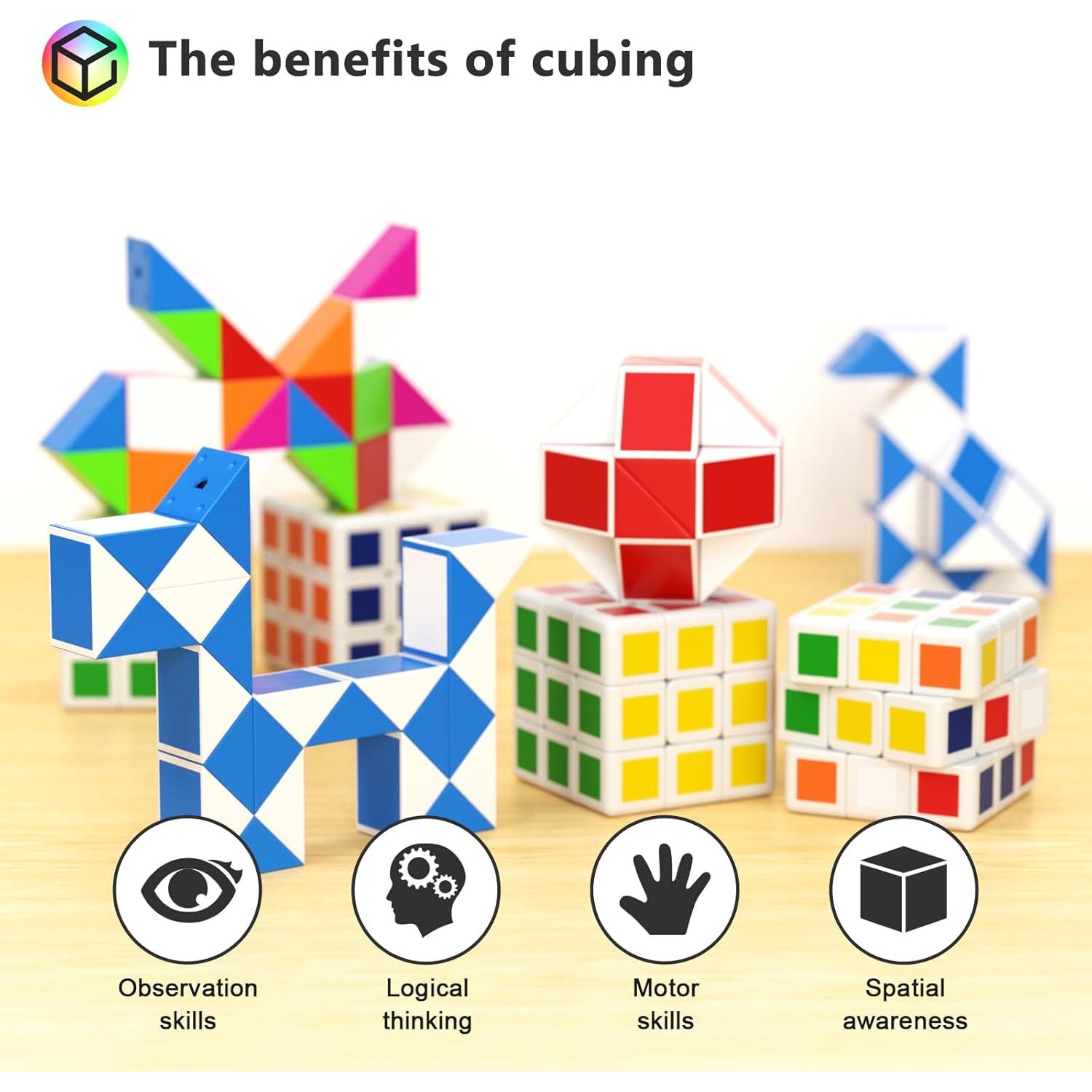 Set 24 Mini Cubos Fidget Vdealen - 12 Cubos 3x3 y 12 Cubos Serpiente