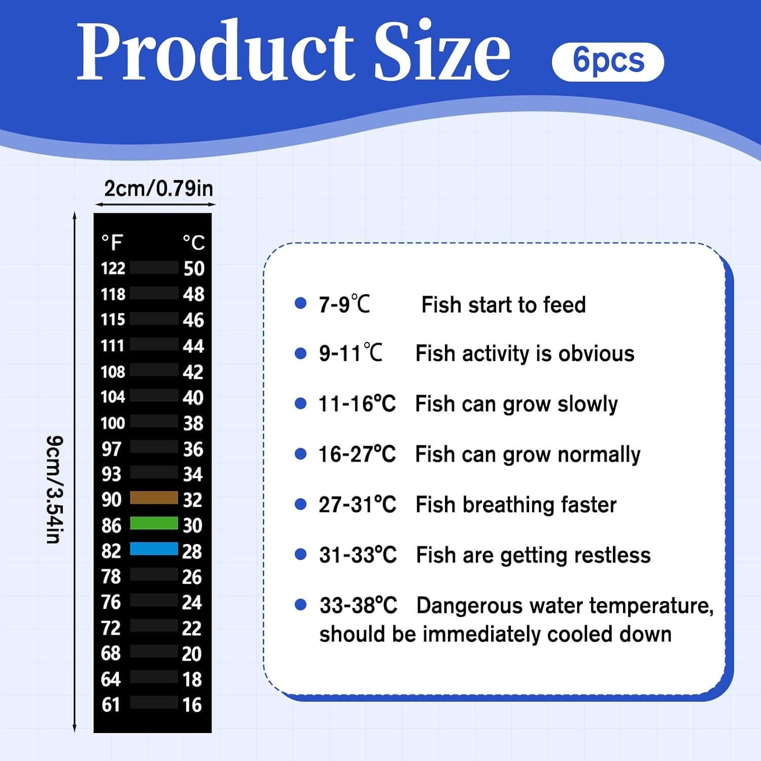 6 Tiras Termómetro Adhesivo para Acuario Xthrotsenk 16-50°C
