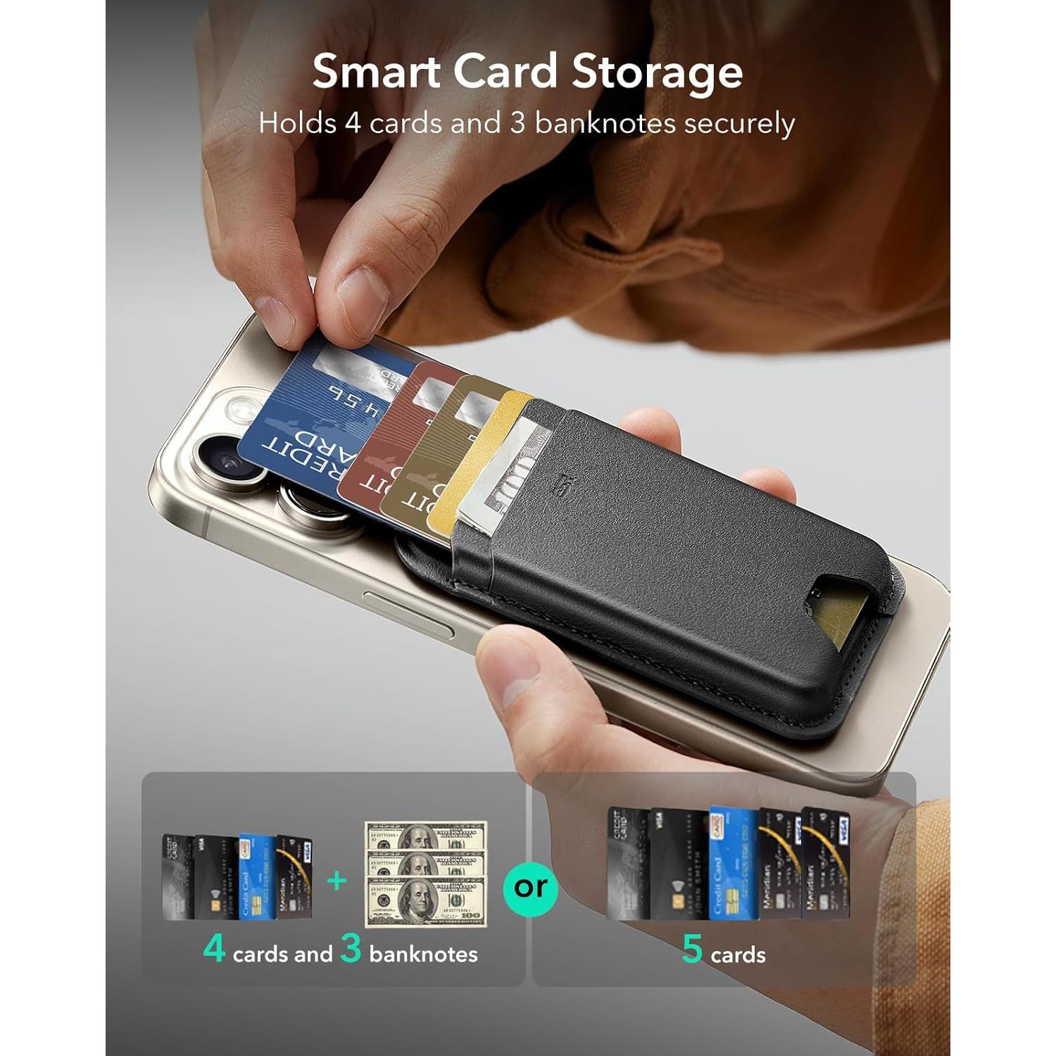 Cartera MagSafe ESR para iPhone 16/15/14/13/12, 5 Tarjetas, RFID, Negro