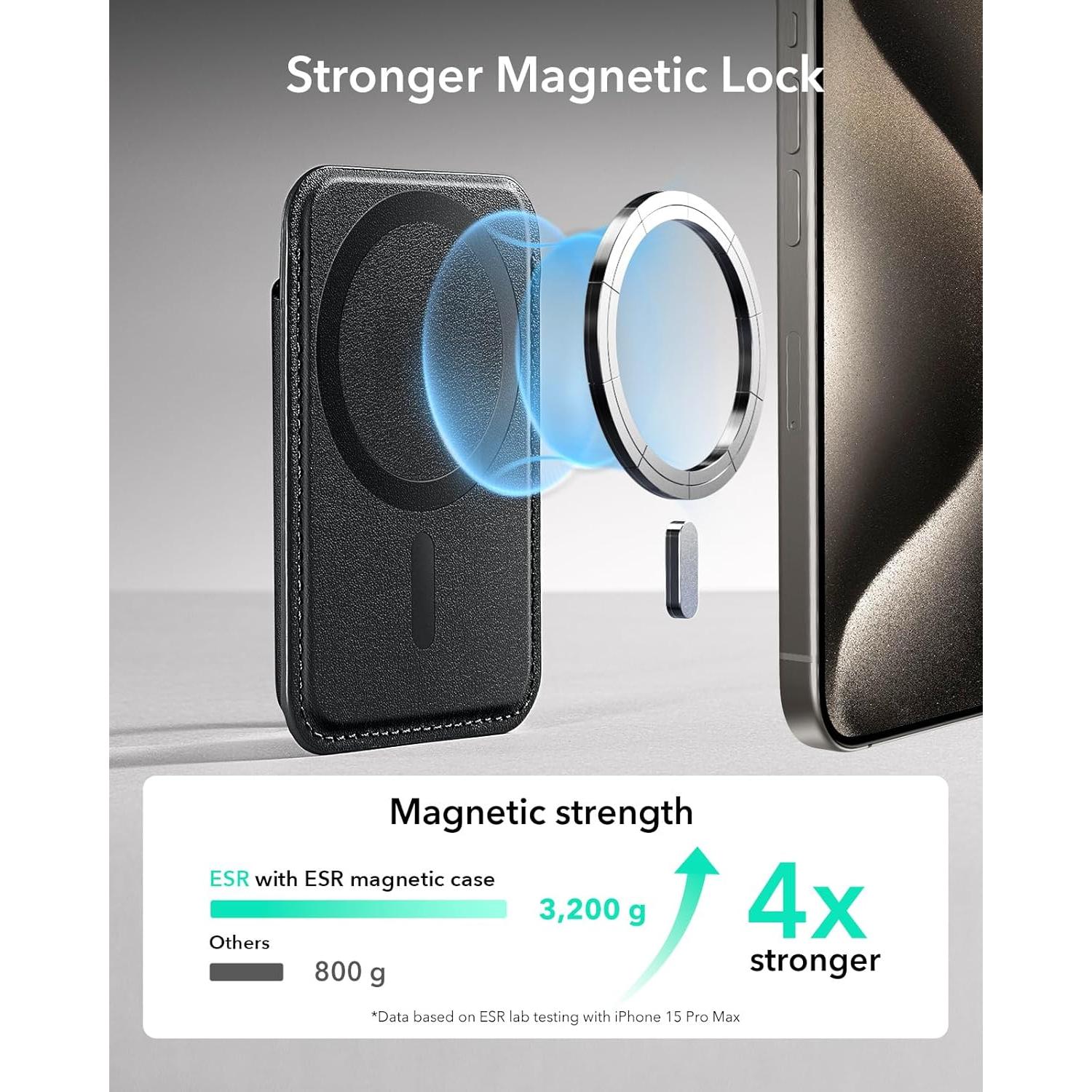 Cartera MagSafe ESR para iPhone 16/15/14/13/12, 5 Tarjetas, RFID, Negro