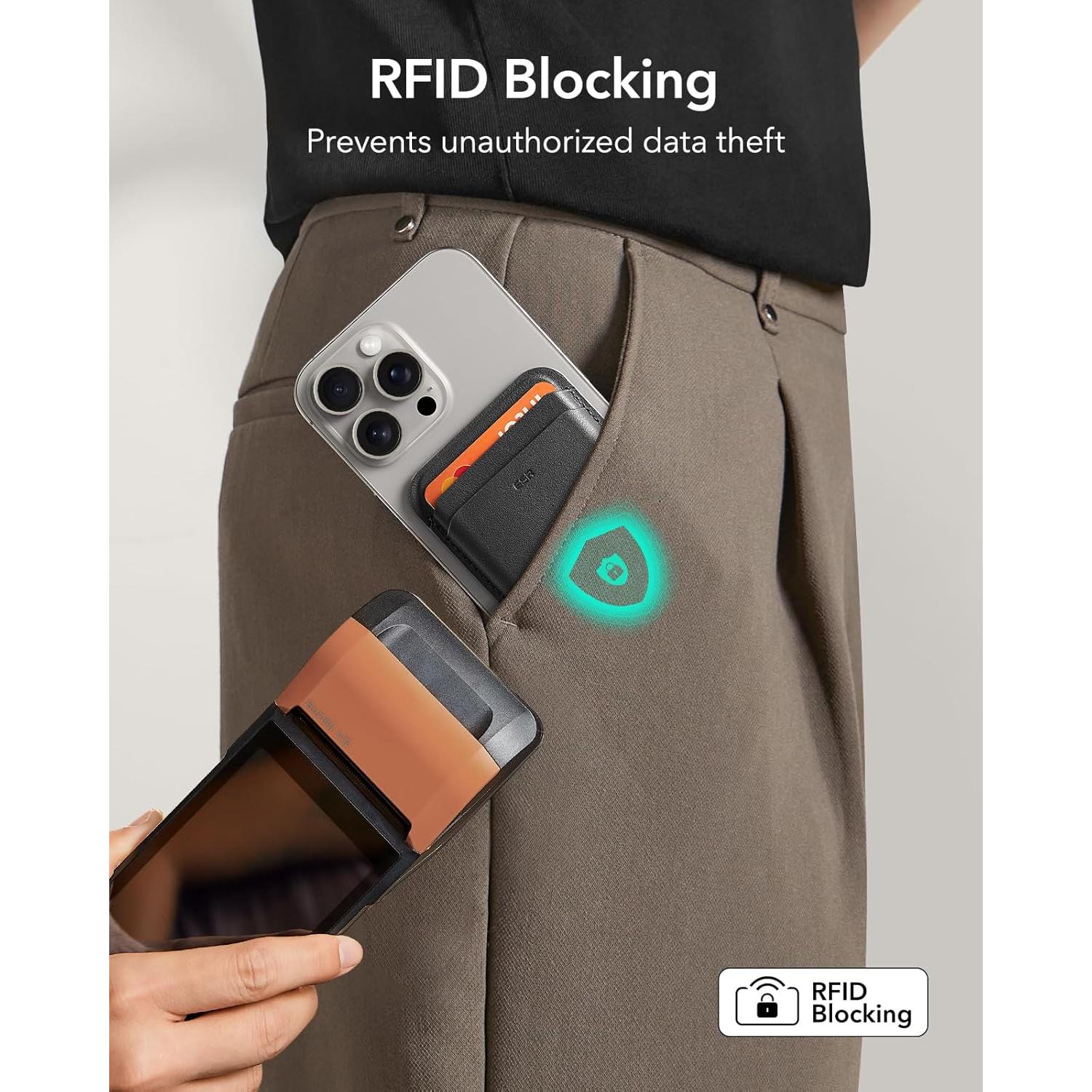 Cartera MagSafe ESR para iPhone 16/15/14/13/12, 5 Tarjetas, RFID, Negro
