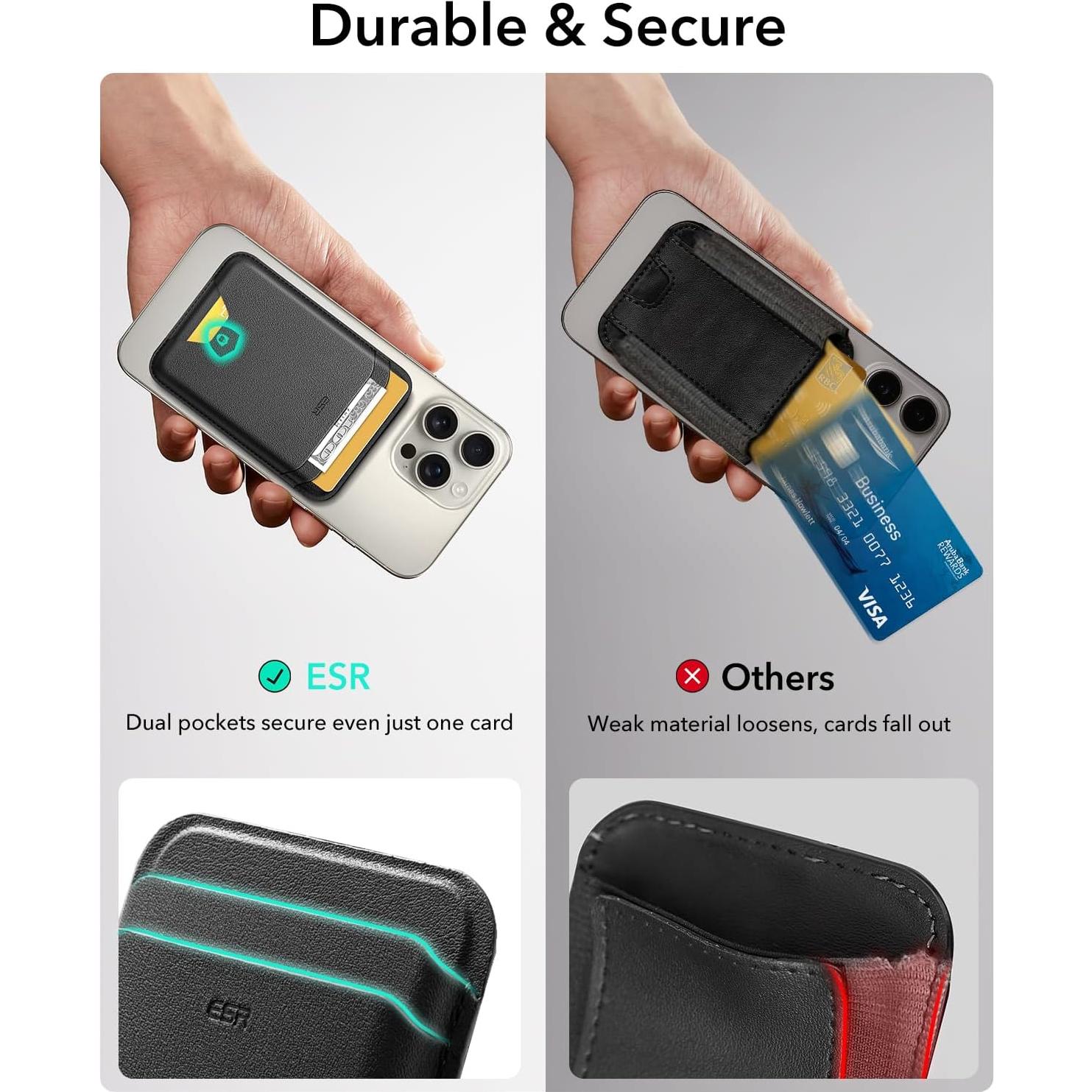 Cartera MagSafe ESR para iPhone 16/15/14/13/12, 5 Tarjetas, RFID, Negro