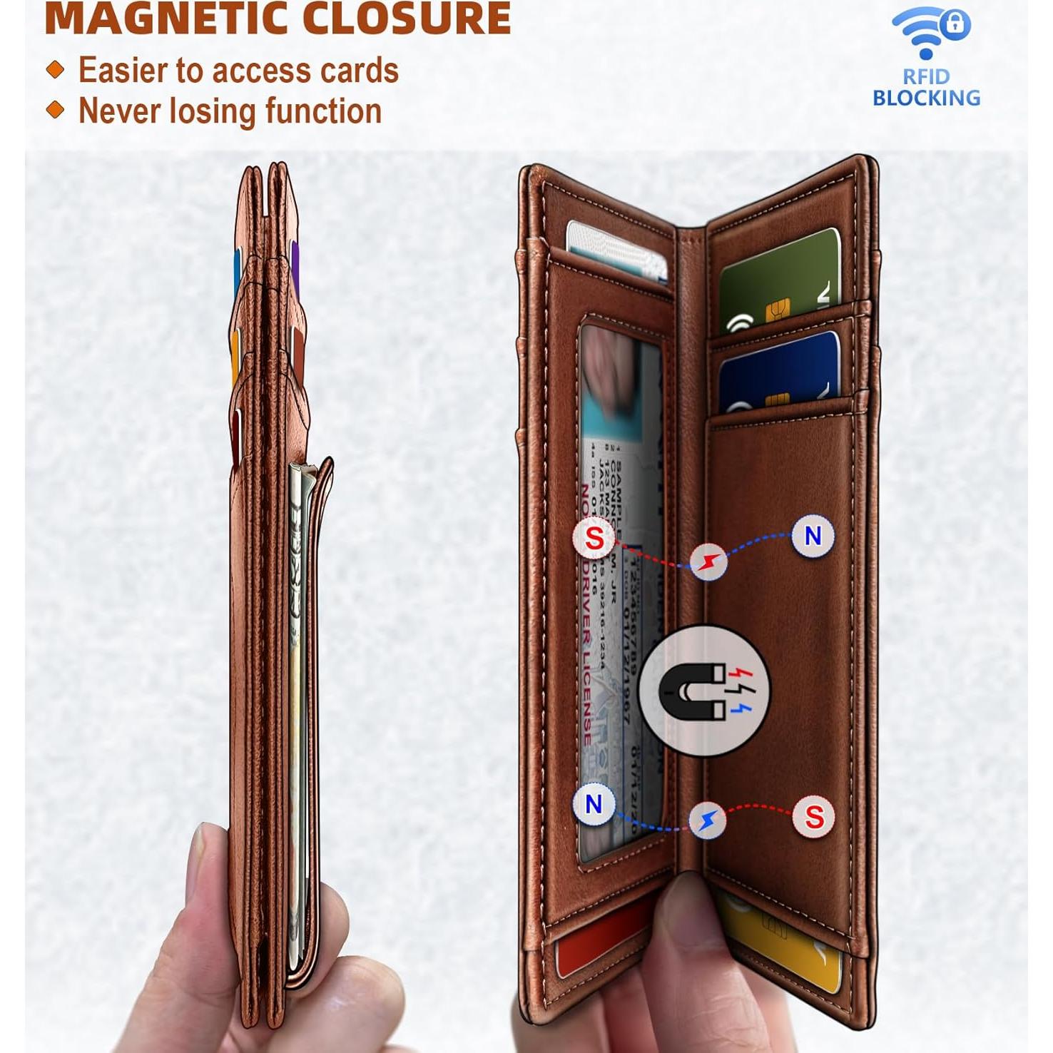 Billetera delgada Bulliant de cuero con cierre magnético RFID