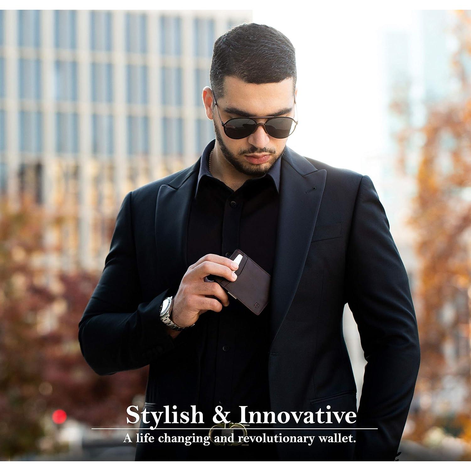 Cartera Minimalista SERMAN BRANDS Marrón Texas con Bloqueo RFID