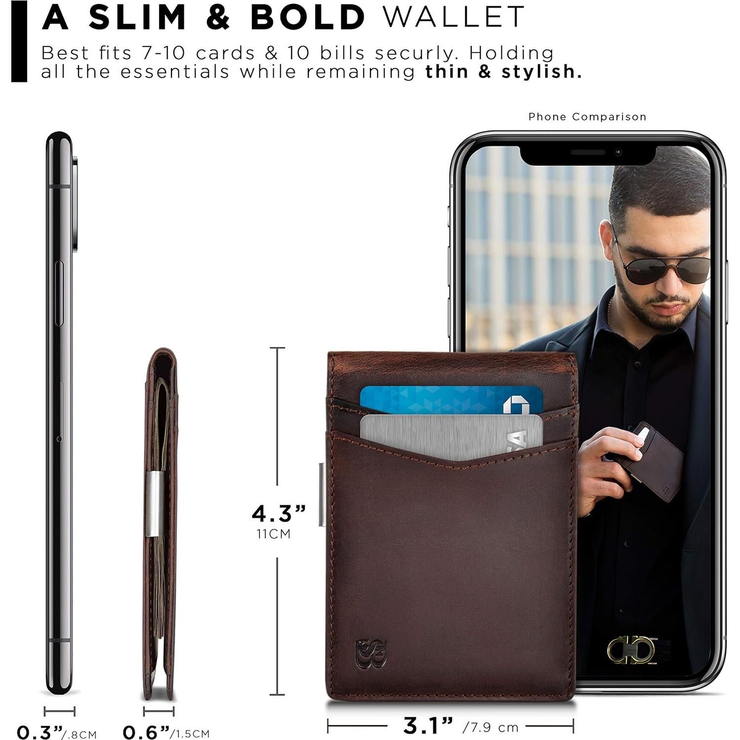 Cartera Minimalista SERMAN BRANDS Marrón Texas con Bloqueo RFID