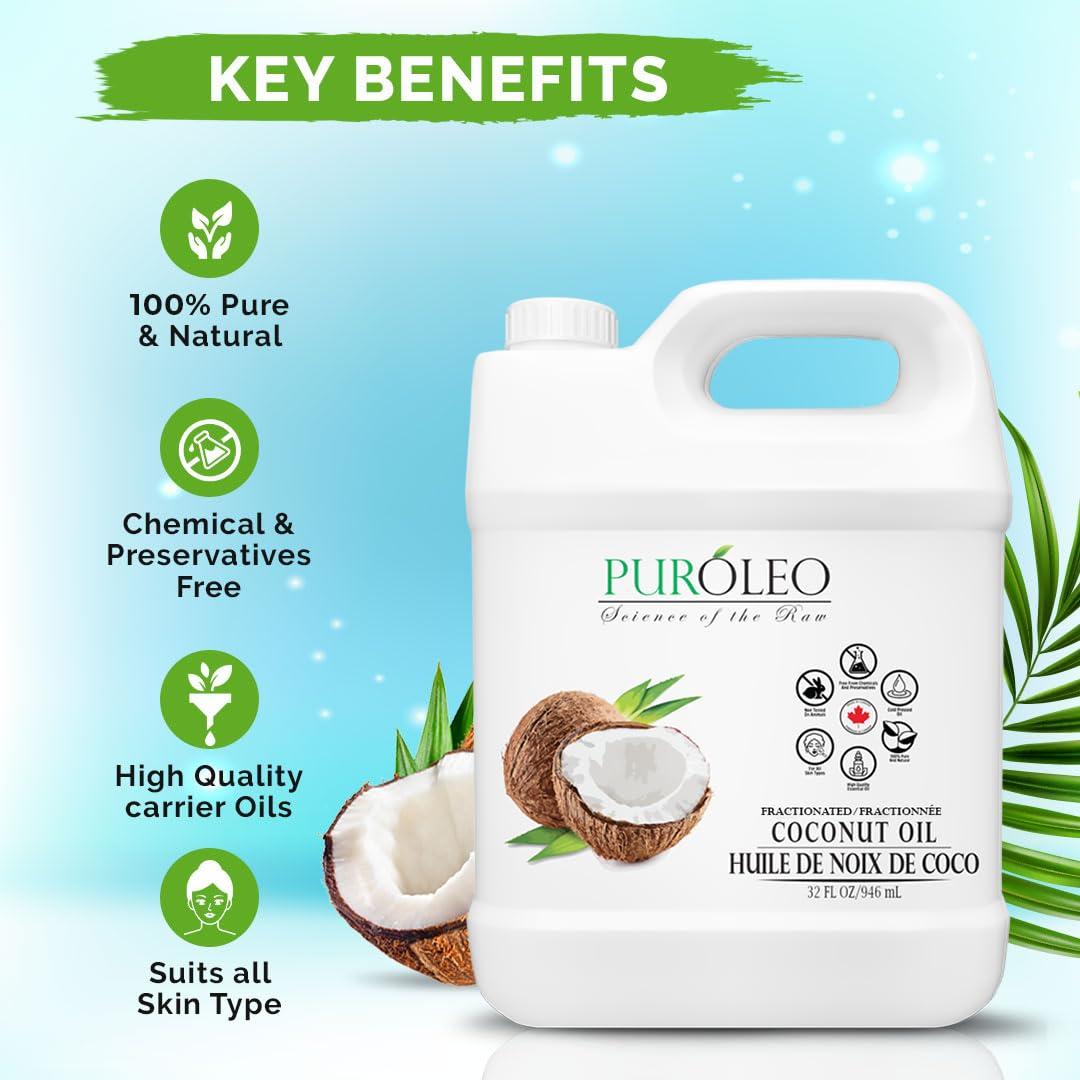 Aceite de Coco Fraccionado PUROLEO 946 ML 100% Natural Hidratante