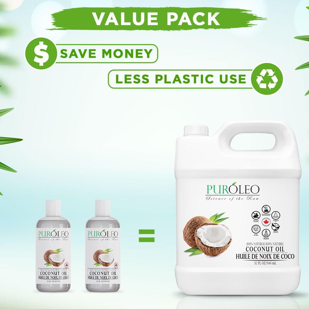 Aceite de Coco Fraccionado PUROLEO 946 ML 100% Natural Hidratante