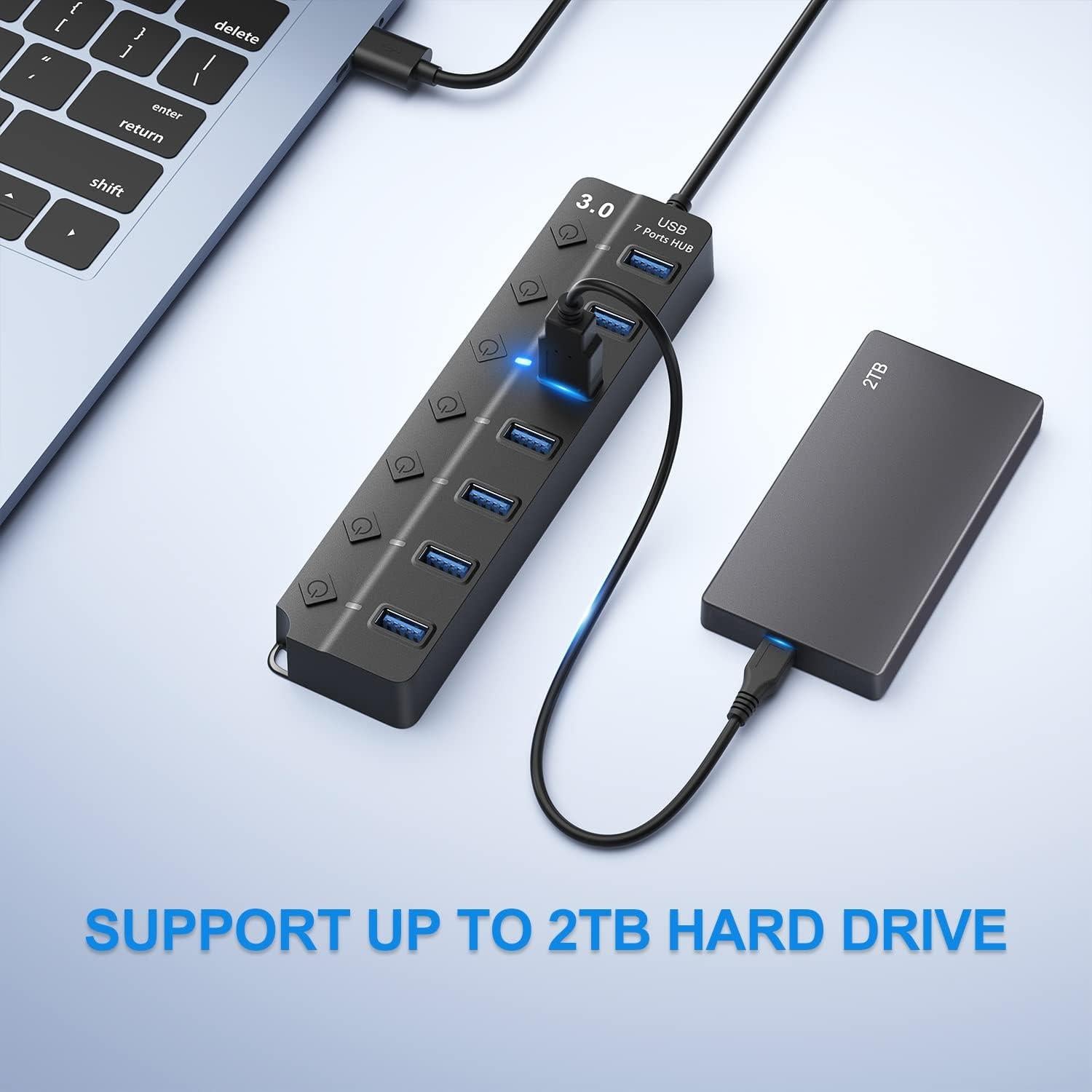 Hub USB 3.0 ONFINIO 7 Puertos con Interruptores y Luz - 1m