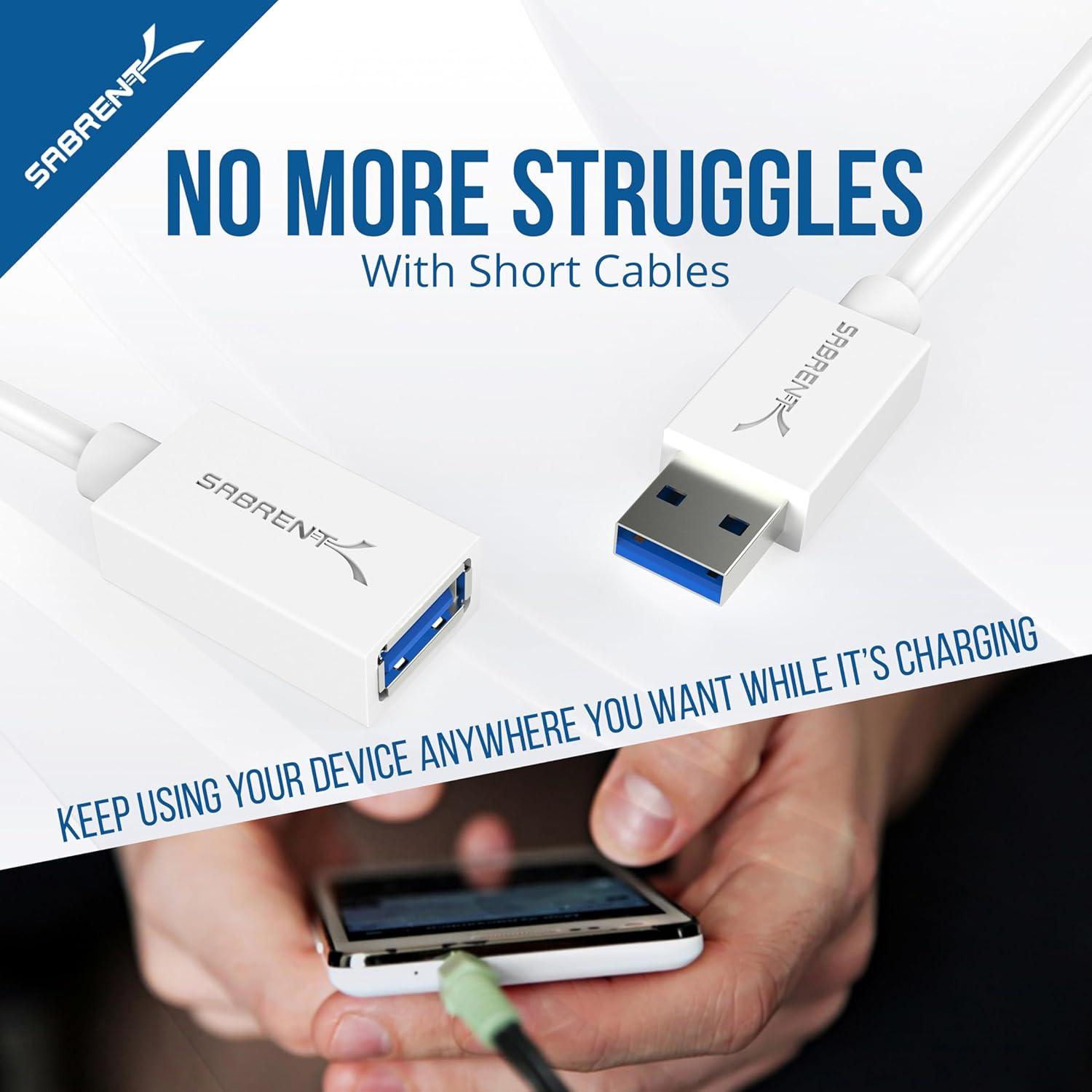 Cable de Extensión USB 3.0 Sabrent 0.91m Blanco CB-303W