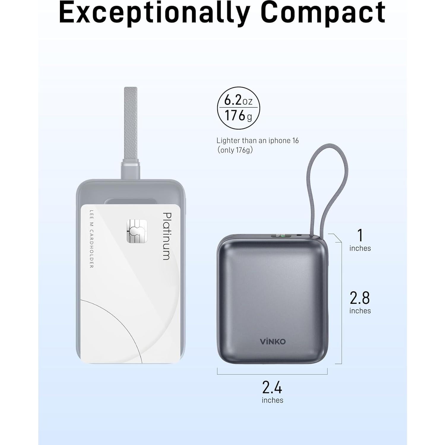 Cargador Portátil 10000mAh Carga Rápida 22.5W USB-C Gris