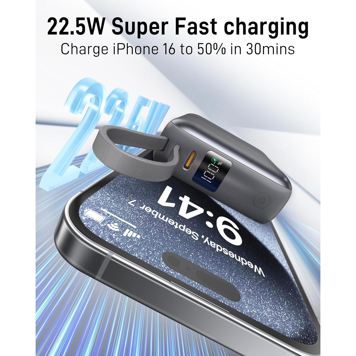 Cargador Portátil 10000mAh Carga Rápida 22.5W USB-C Gris