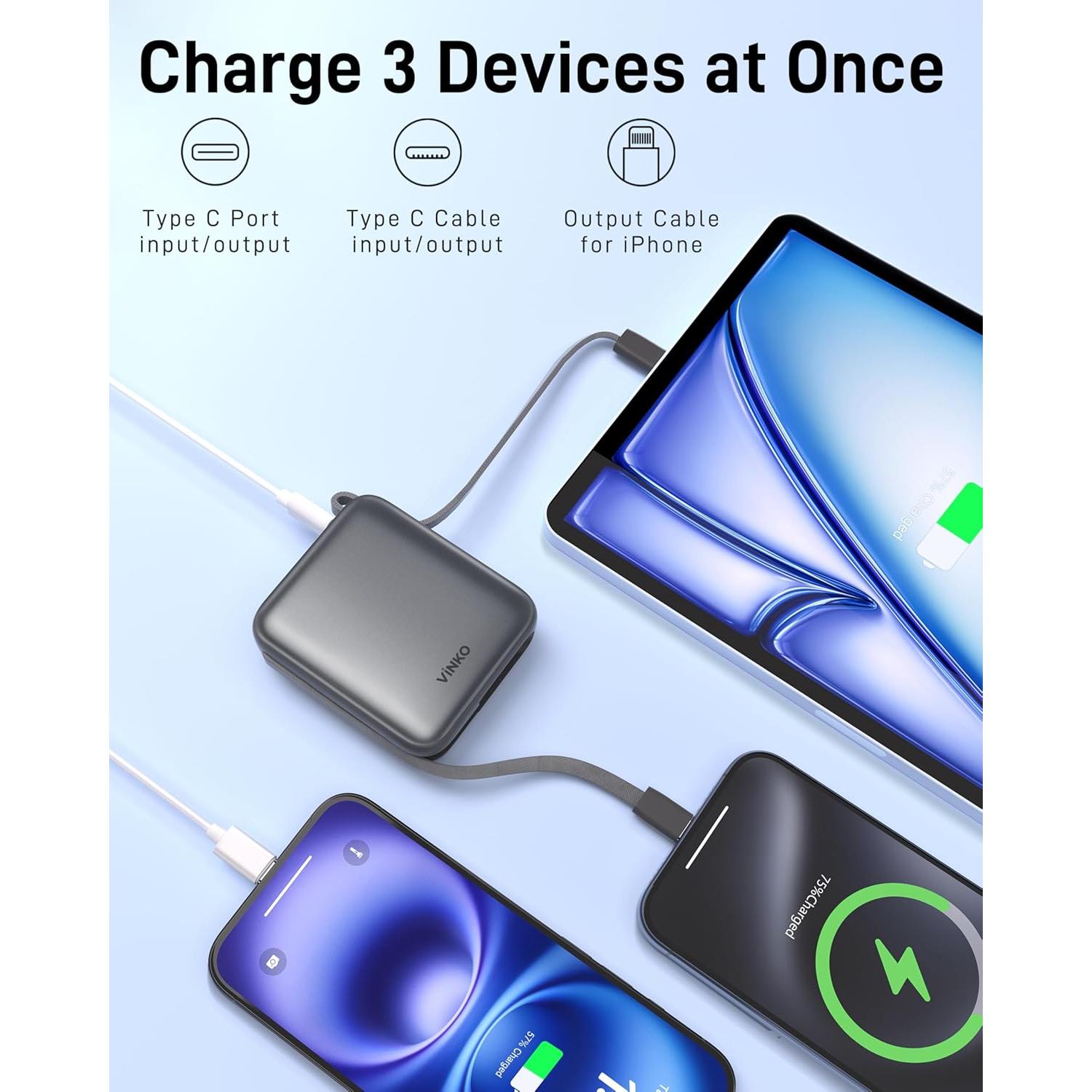 Cargador Portátil 10000mAh Carga Rápida 22.5W USB-C Gris