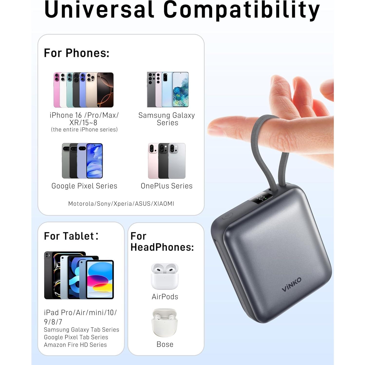 Cargador Portátil 10000mAh Carga Rápida 22.5W USB-C Gris