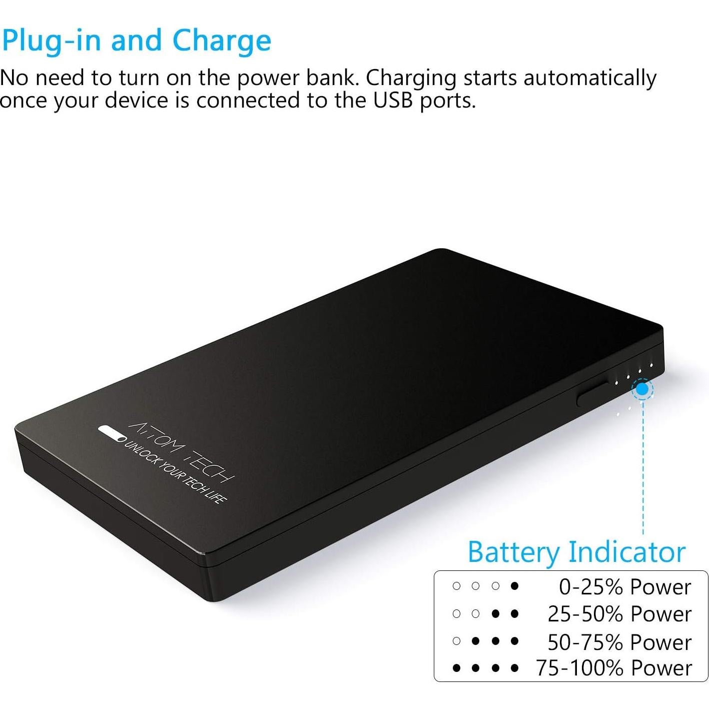 Banco de Poder Attom Tech 3000mAh Doble Salida USB Negro