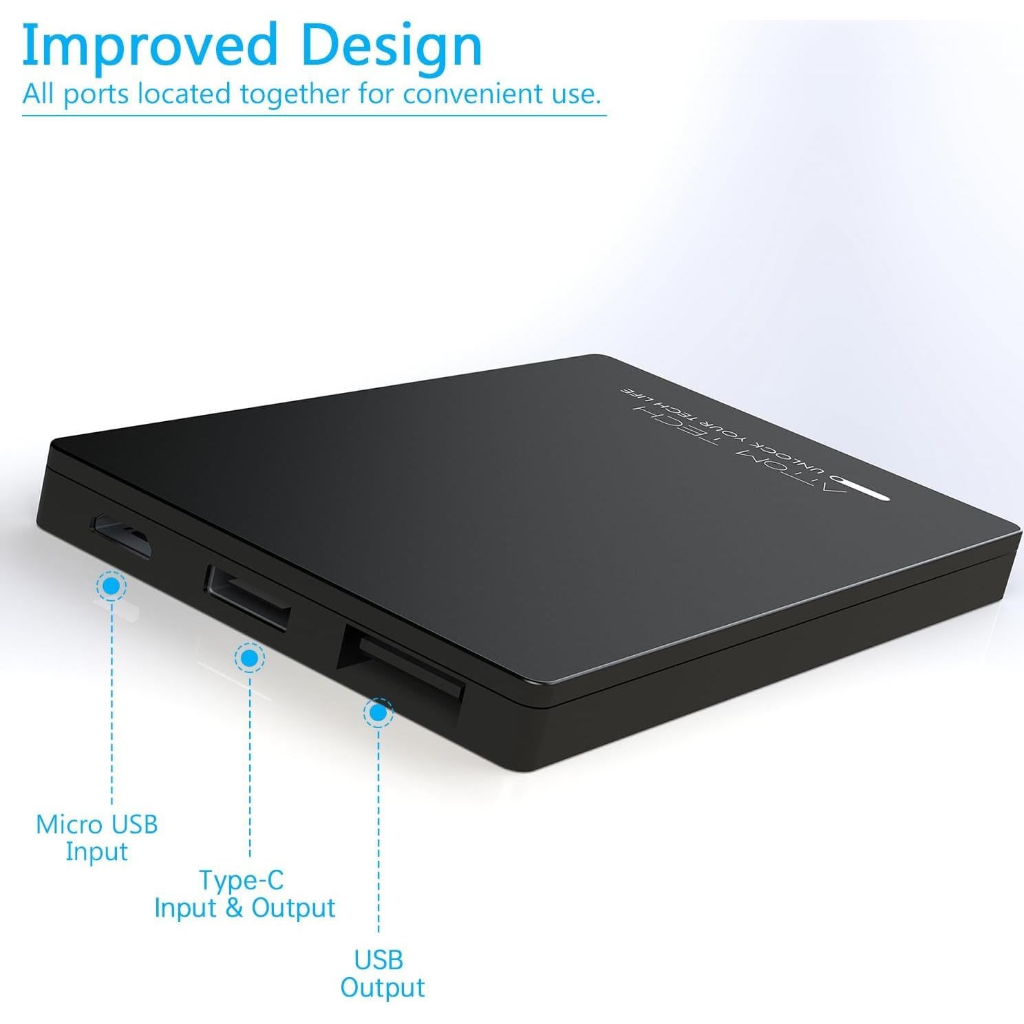 Banco de Poder Attom Tech 3000mAh Doble Salida USB Negro