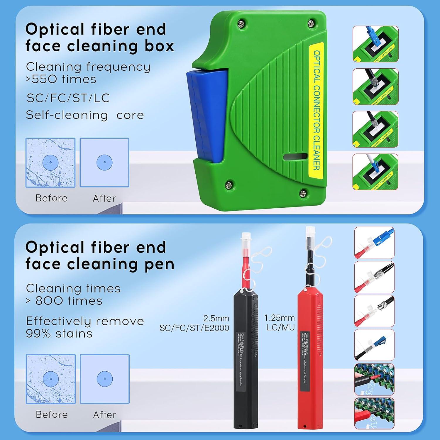 Kit de limpieza de fibra óptica 11 en 1 BAOSHLA con caja y herramientas
