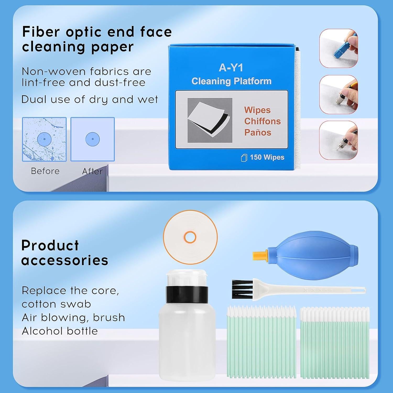 Kit de limpieza de fibra óptica 11 en 1 BAOSHLA con caja y herramientas