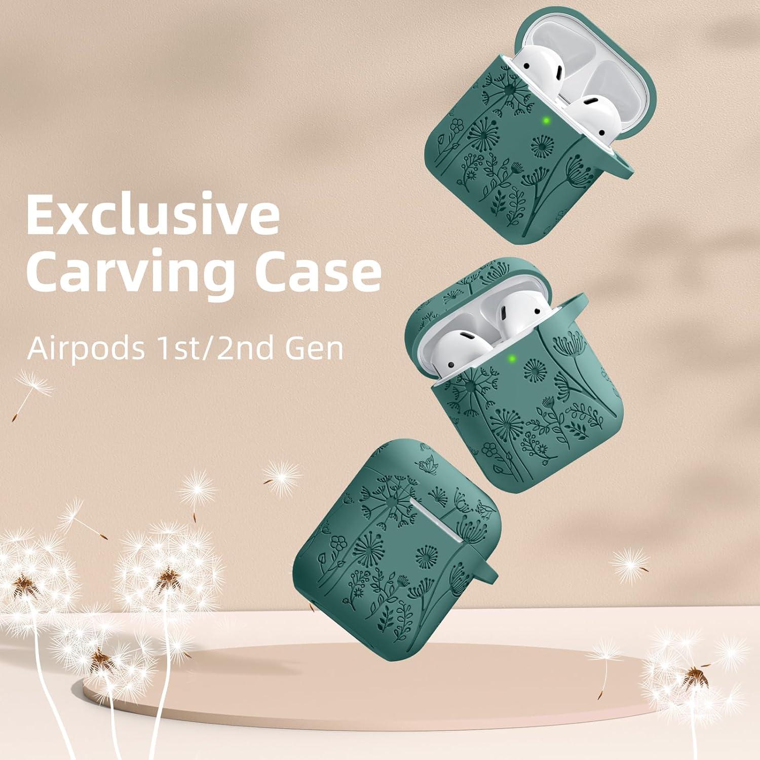 Funda de Silicona Grabada Lerobo para AirPods 1ª/2ª Gen Verde Pino