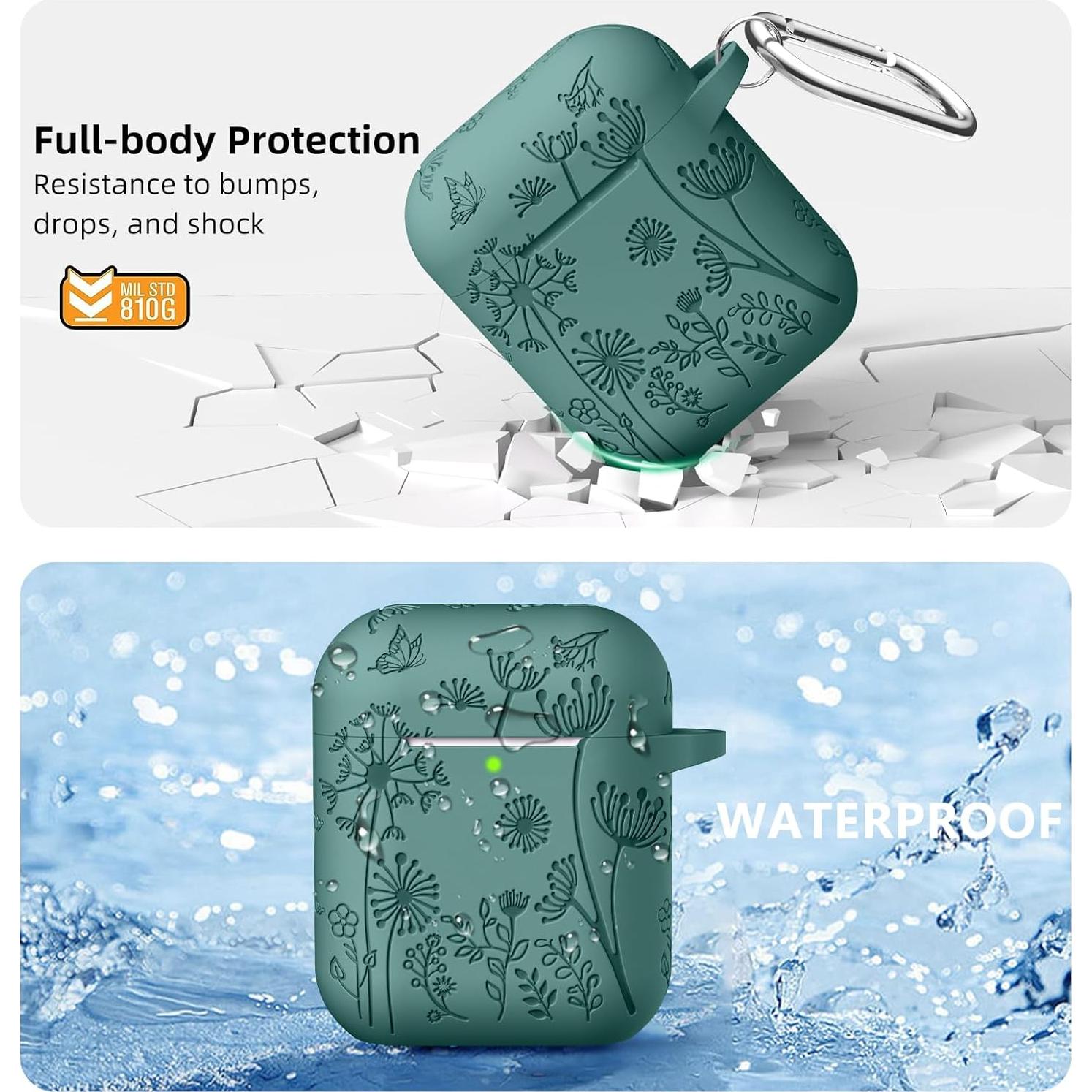 Funda de Silicona Grabada Lerobo para AirPods 1ª/2ª Gen Verde Pino