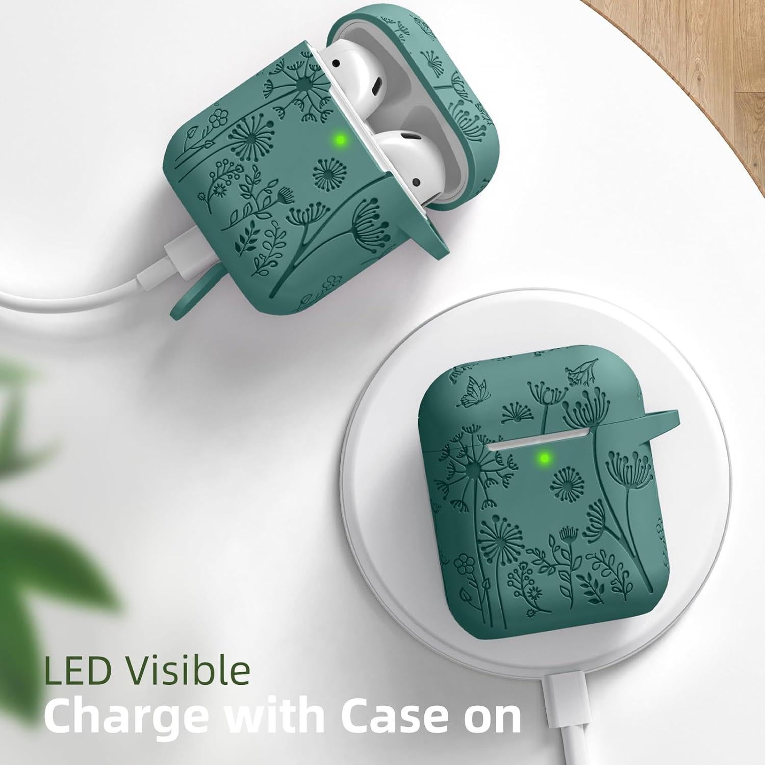 Funda de Silicona Grabada Lerobo para AirPods 1ª/2ª Gen Verde Pino