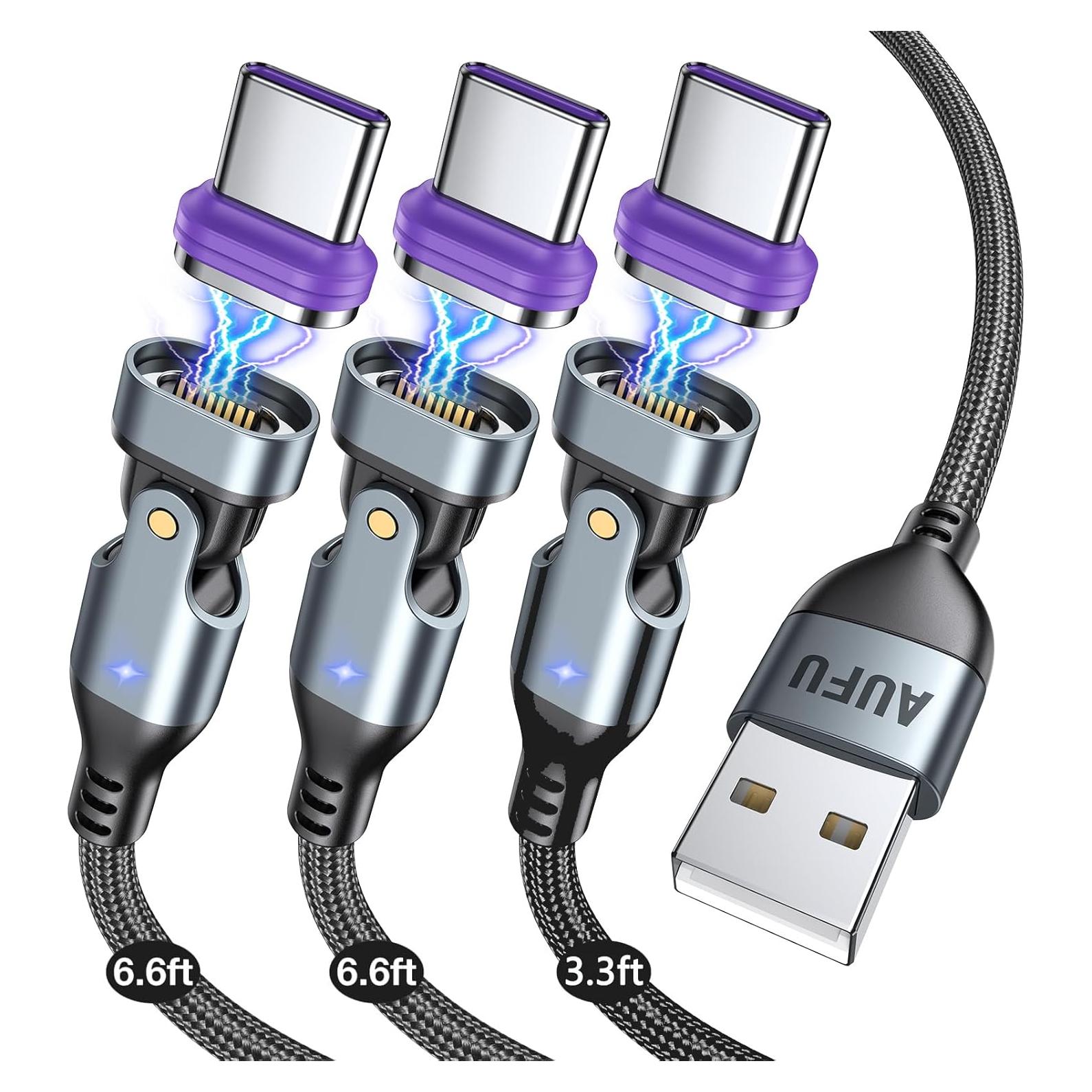 Cable de Carga Magnético AUFU USB C 16PIN 3Pack 1m 2m
