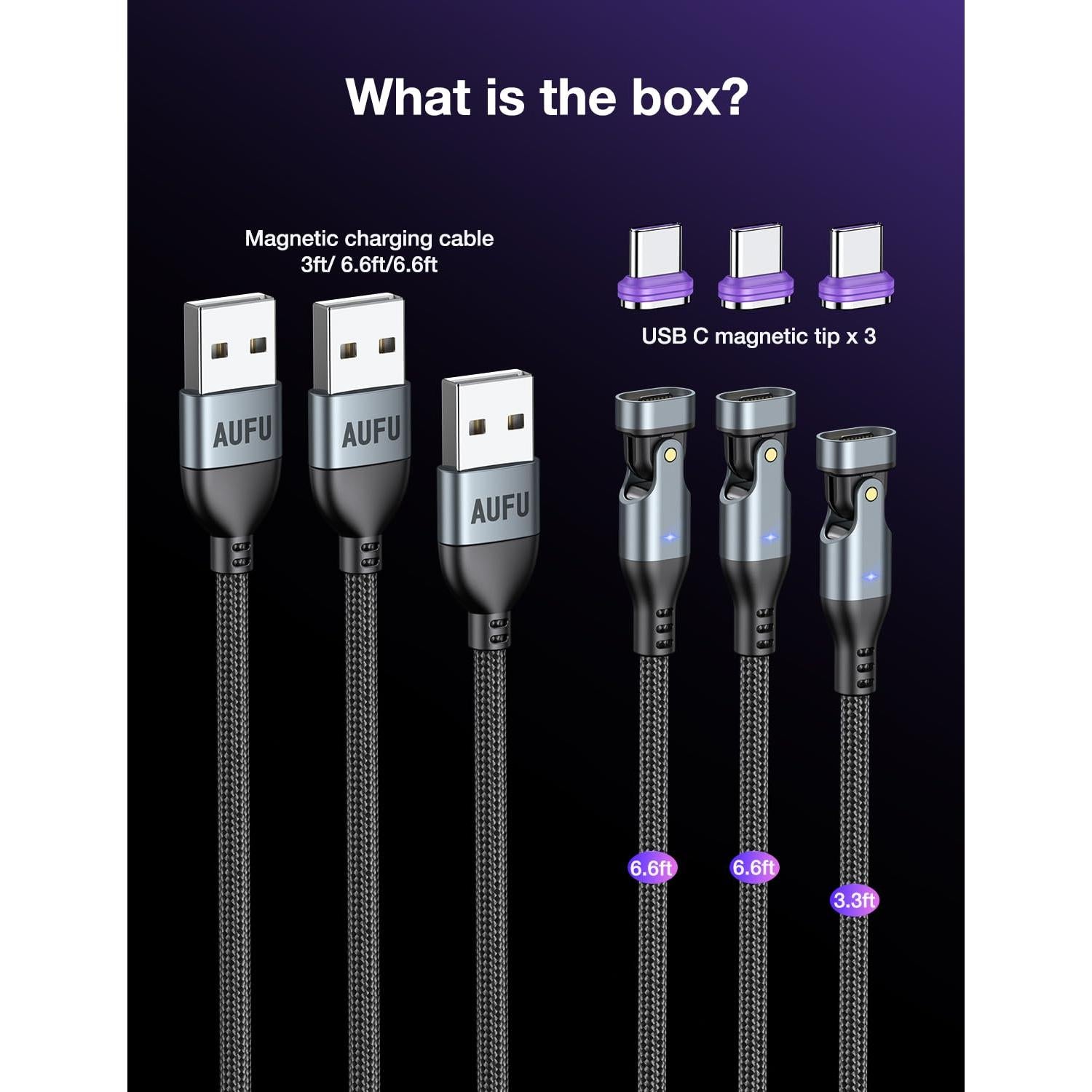 Cable de Carga Magnético AUFU USB C 16PIN 3Pack 1m 2m