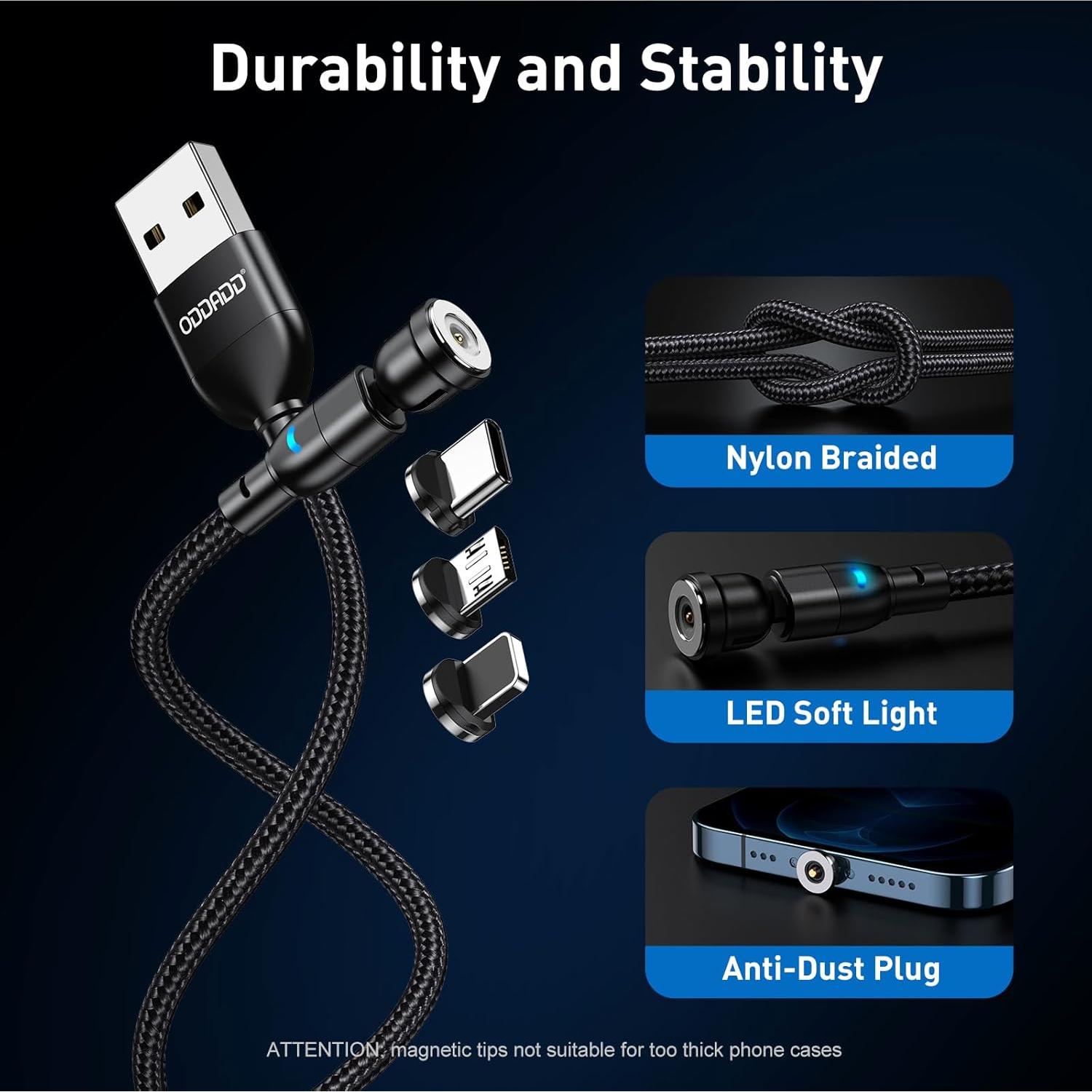 Cable de Carga Magnético 5-Pack ODDADD 0.5-2m Micro USB USB C