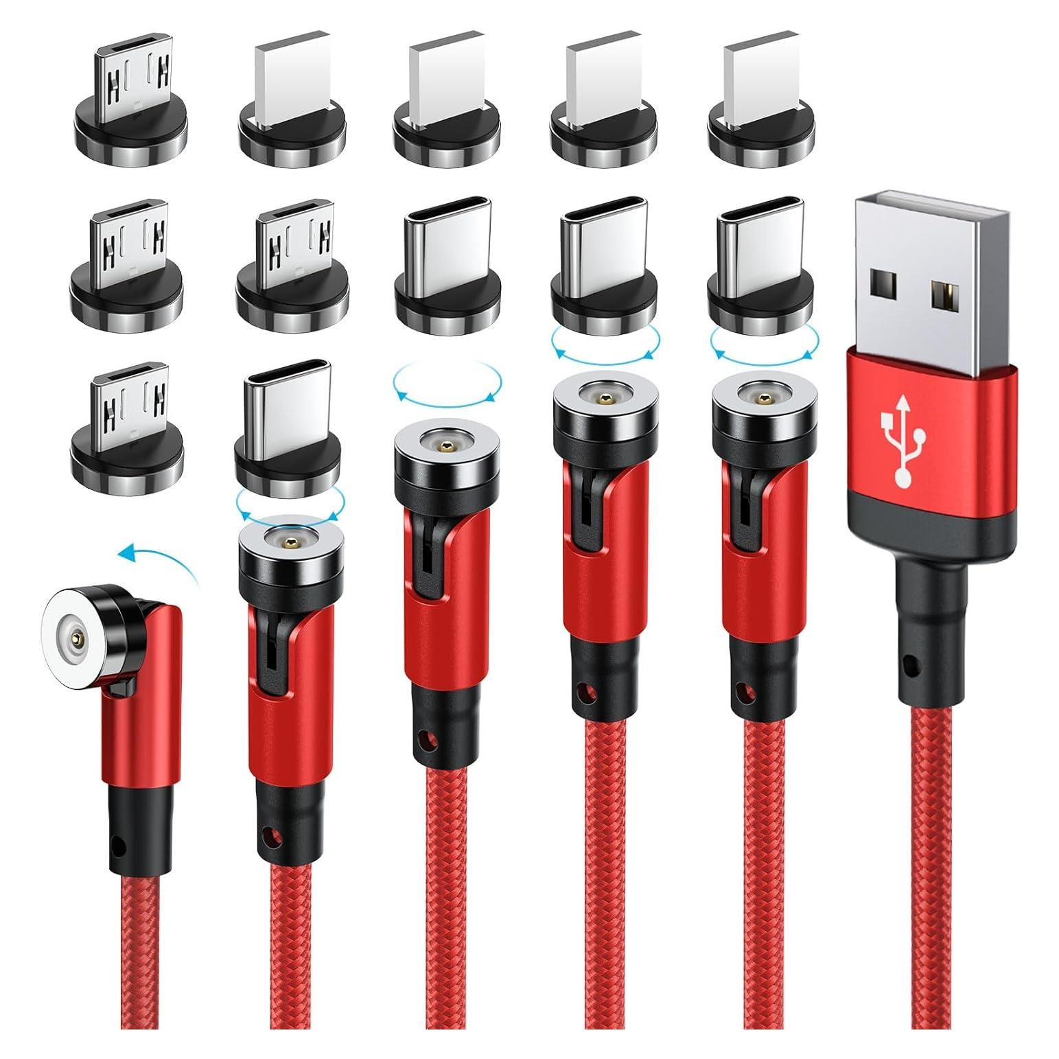 Cable de Carga Magnético SUNTAIHO 3 en 1 Rojo 0.49m a 3.0m