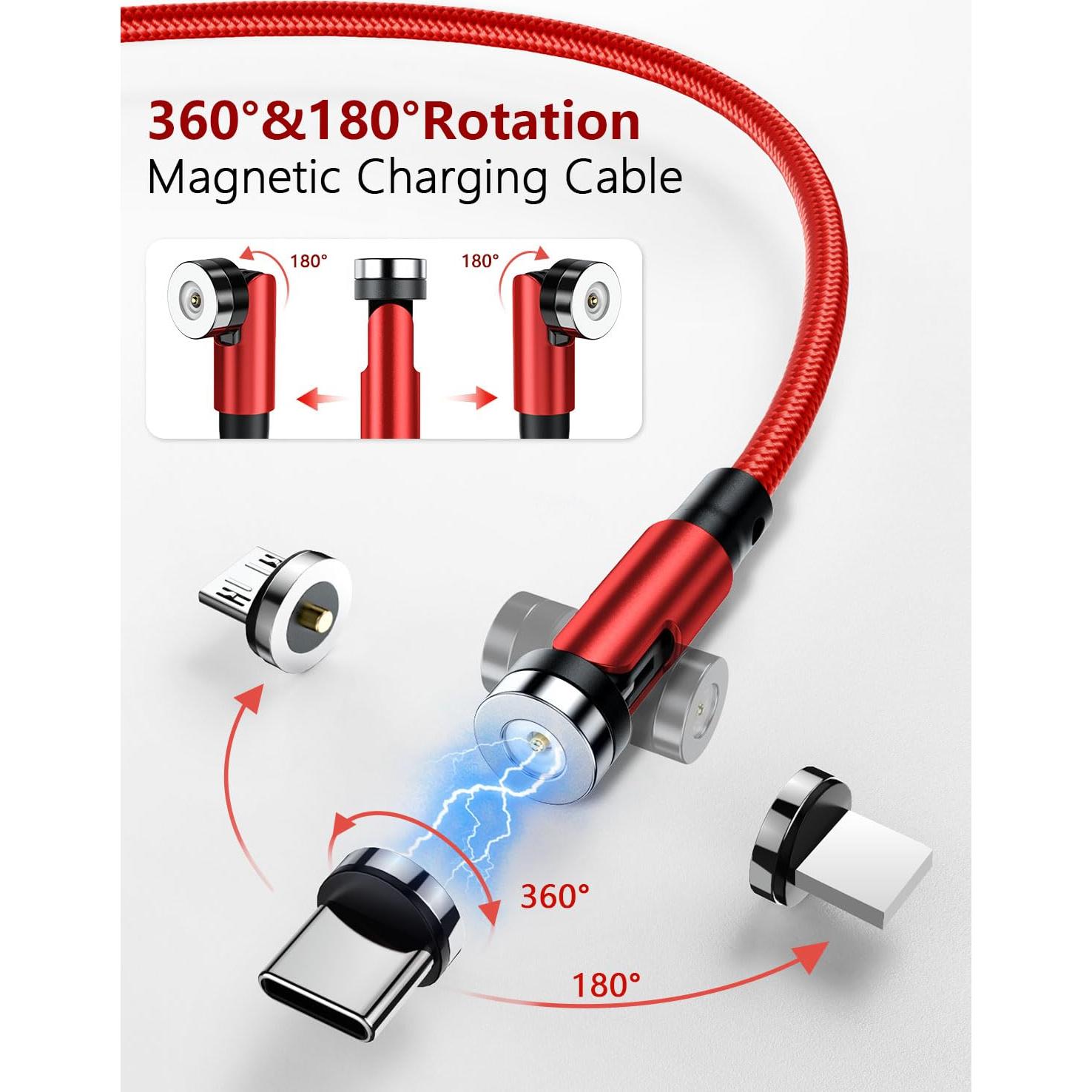 Cable de Carga Magnético SUNTAIHO 3 en 1 Rojo 0.49m a 3.0m