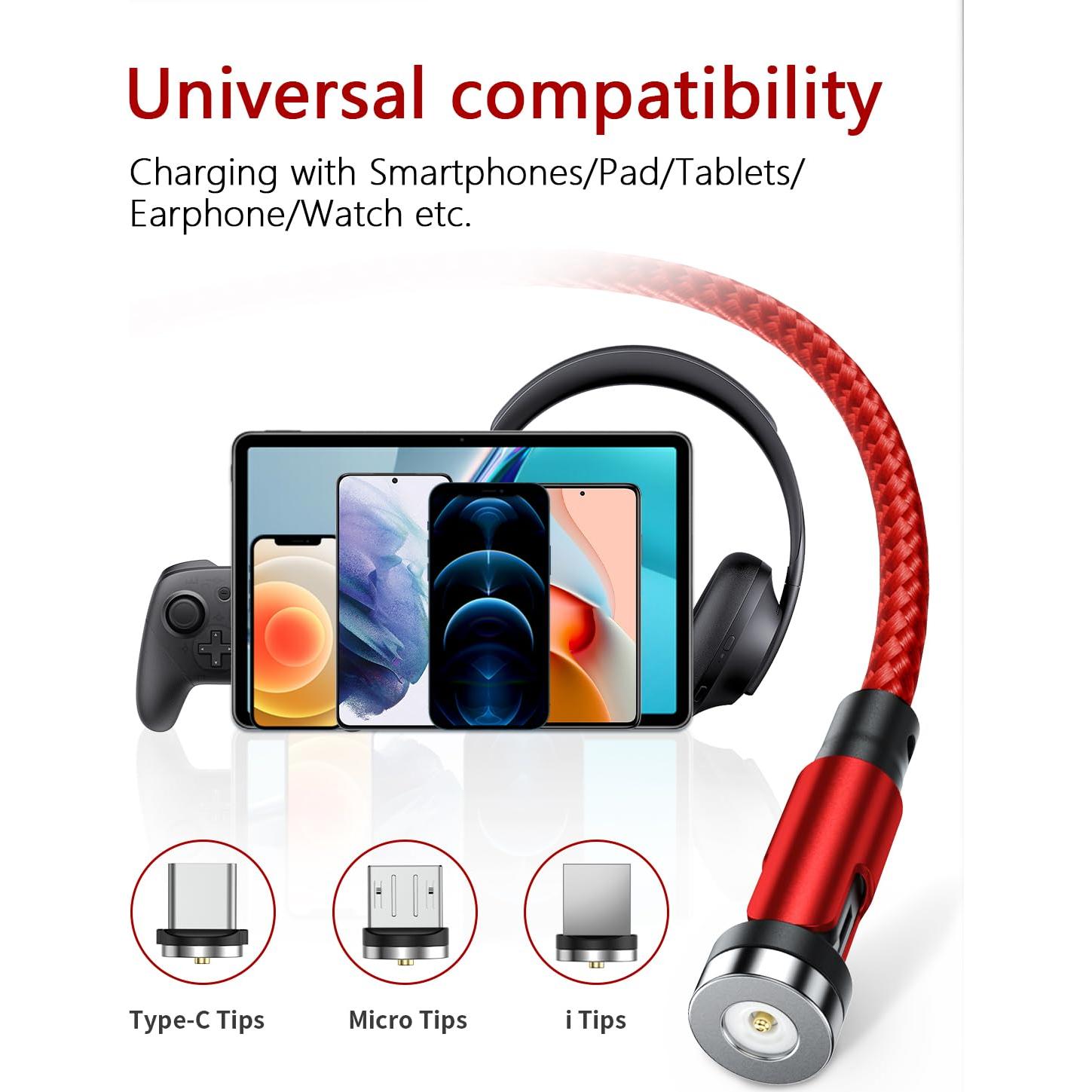 Cable de Carga Magnético SUNTAIHO 3 en 1 Rojo 0.49m a 3.0m