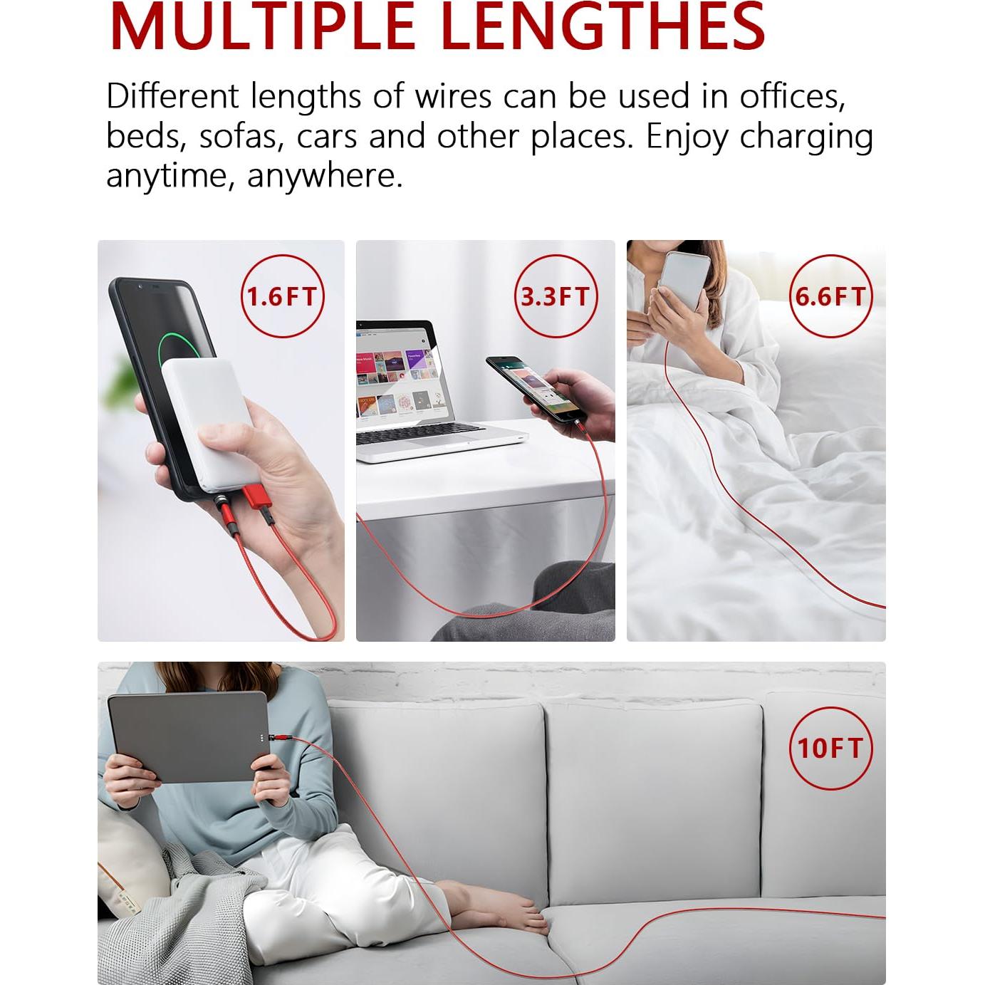 Cable de Carga Magnético SUNTAIHO 3 en 1 Rojo 0.49m a 3.0m