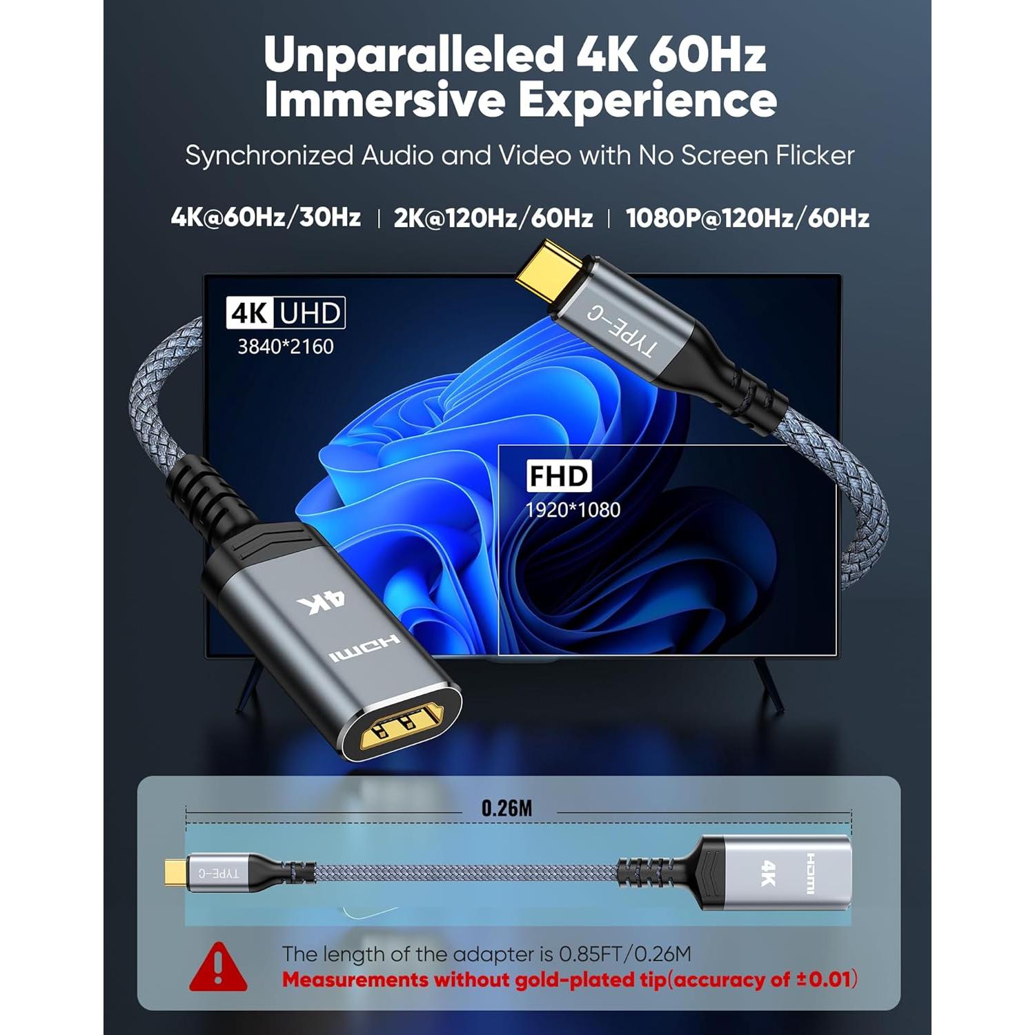 Adaptador USB C a HDMI Highwings 4K 60Hz Compatible iPhone MacBook