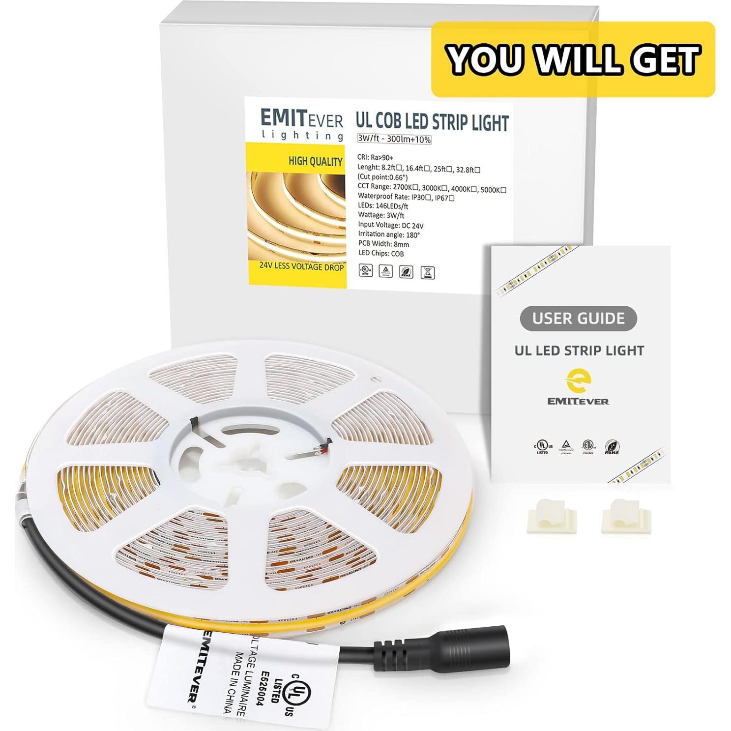 Tira de Luz LED COB Emitever 10M 3000K Regulable 24V