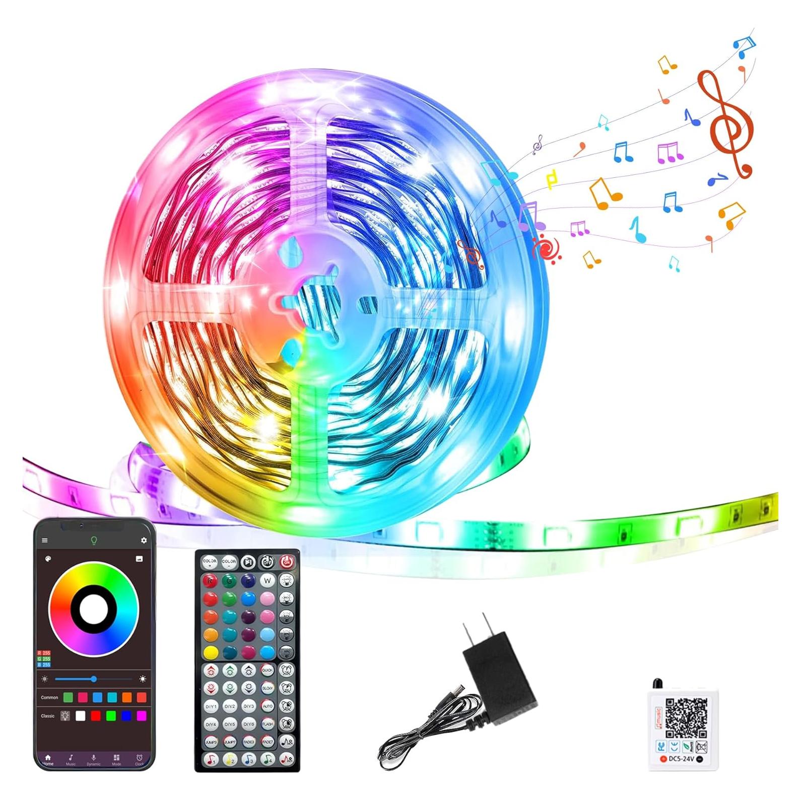 Tira de luces LED RGB 15.24m GANZQH con control remoto