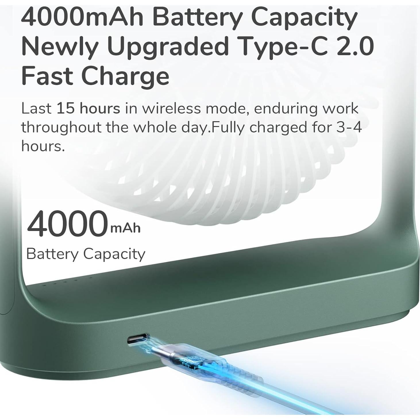 Ventilador de Escritorio JISULIFE FA19 Recargable 4000mAh Verde