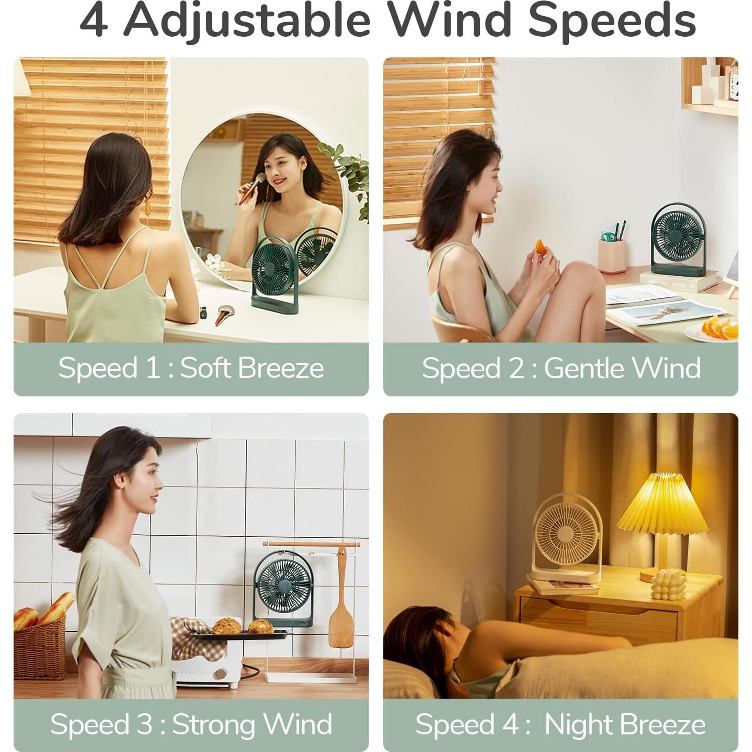 Ventilador de Escritorio JISULIFE FA19 Recargable 4000mAh Verde