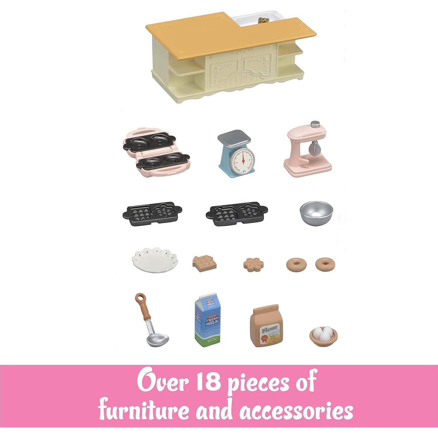 Isla de Cocina Calico Critters - Muebles 18 Piezas Interactivos